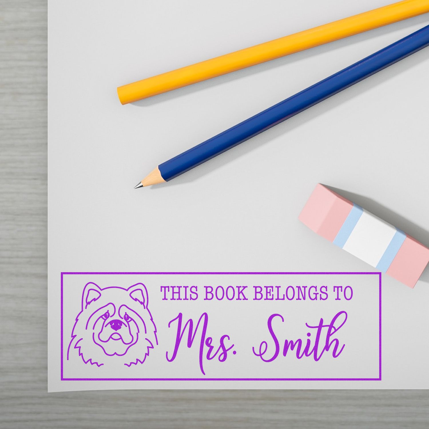 Wood Handle Chow Personalized This Book Belongs To Rubber Stamp - Engineer Seal Stamps