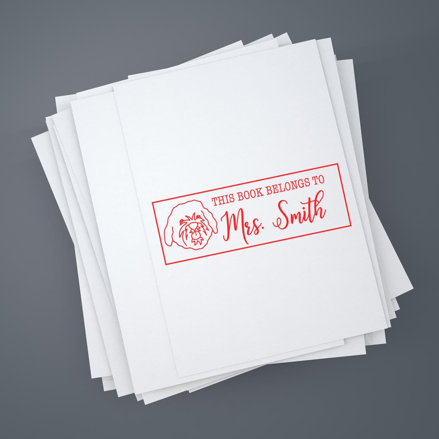 PSI Pre-Inked Cockapoo Dog Outline Personalized Book Identification Stamp - Engineer Seal Stamps