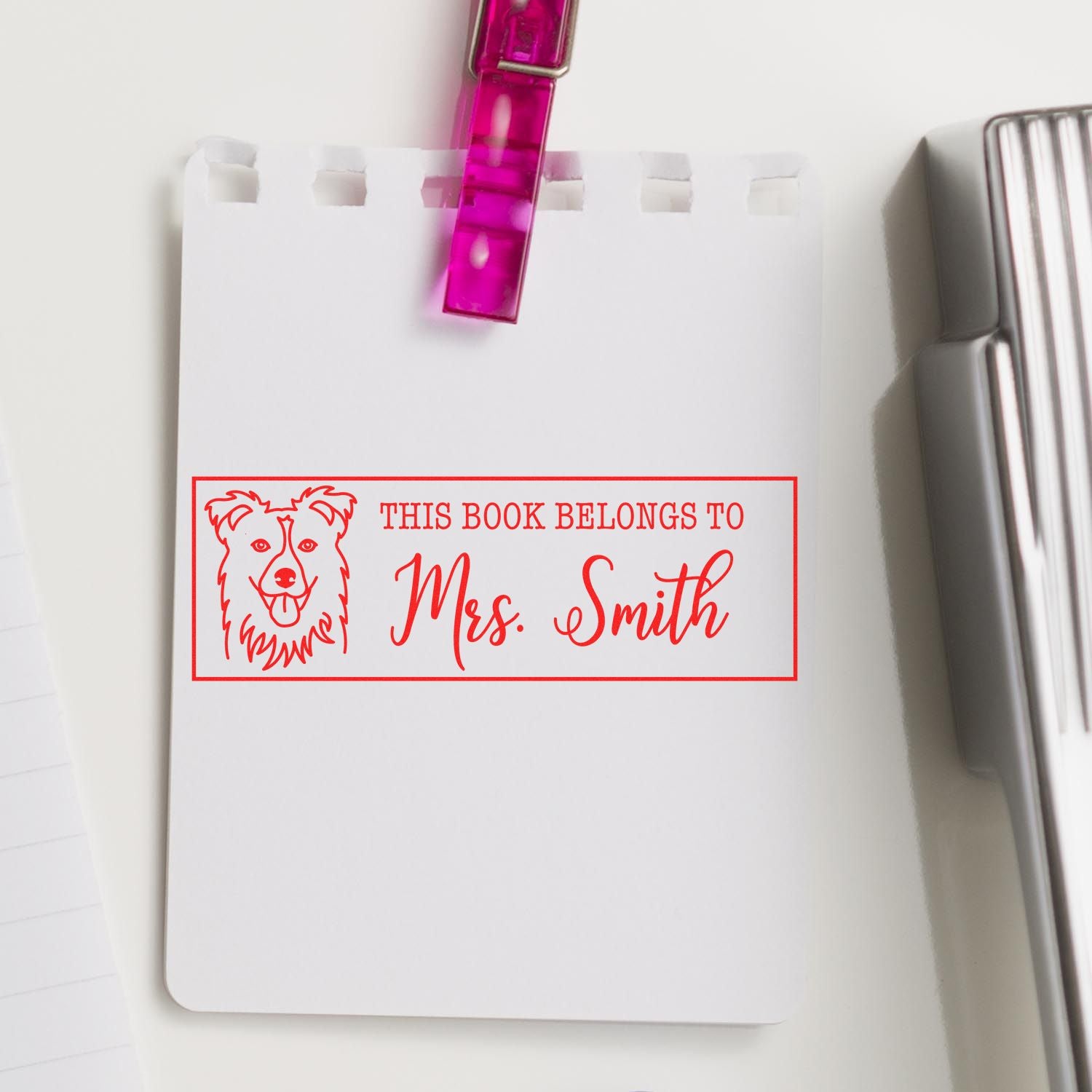 Self-Inking Collie Outline Customized Personal Book Stamp - Engineer Seal Stamps