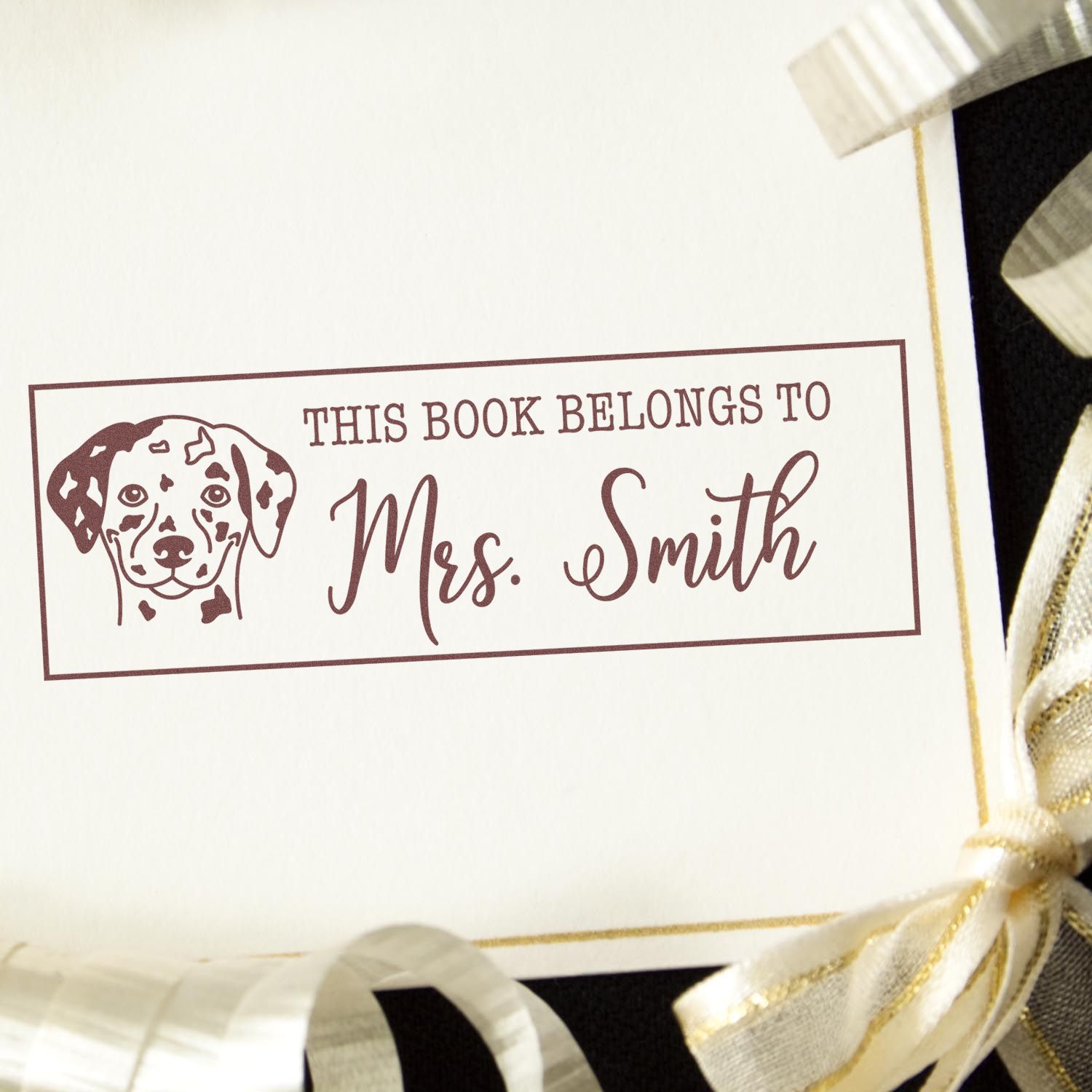 Wood Handle Dalmatian Personalized Book Identification Rubber Stamp - Engineer Seal Stamps