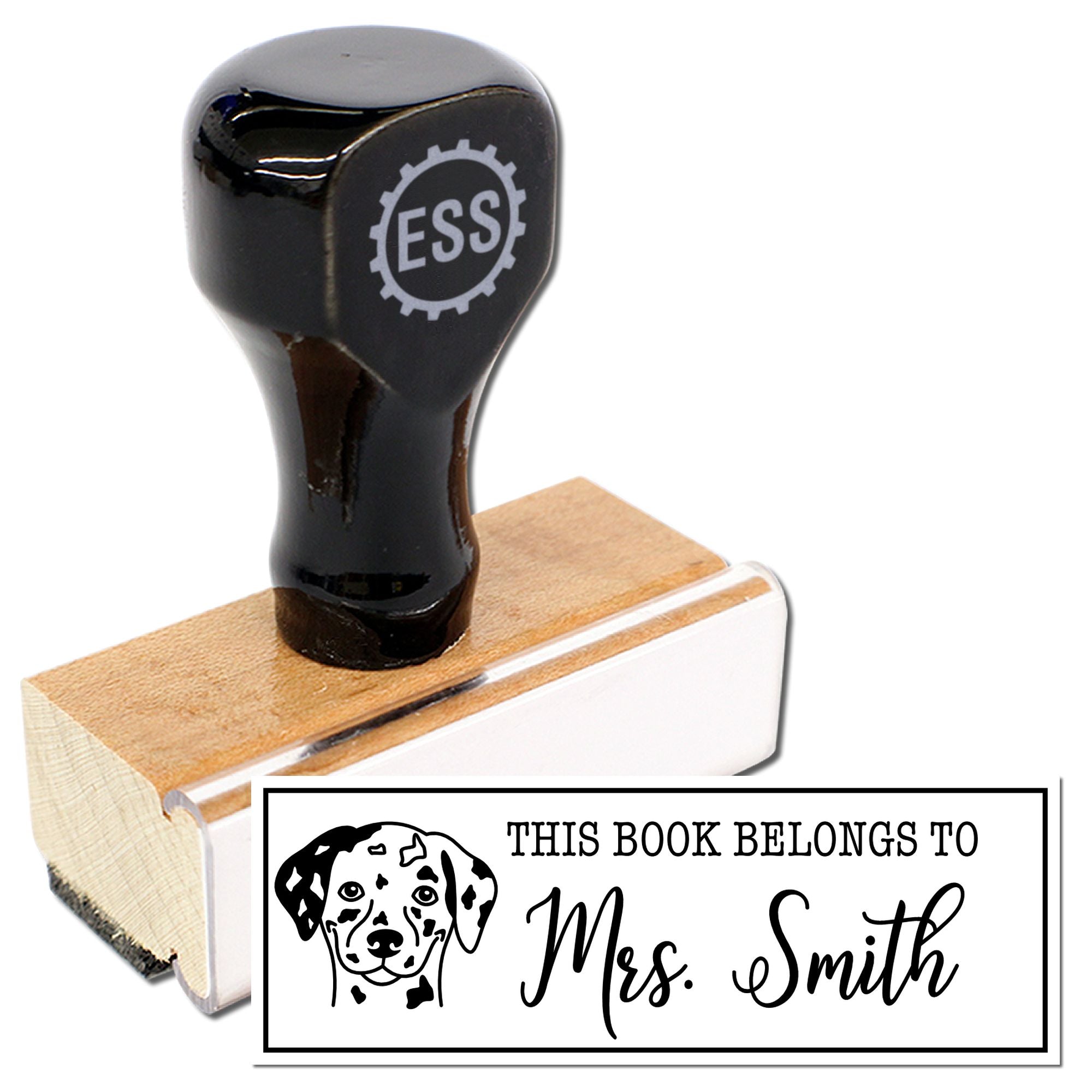 Wood Handle Dalmatian Personalized Book Identification Rubber Stamp - Engineer Seal Stamps