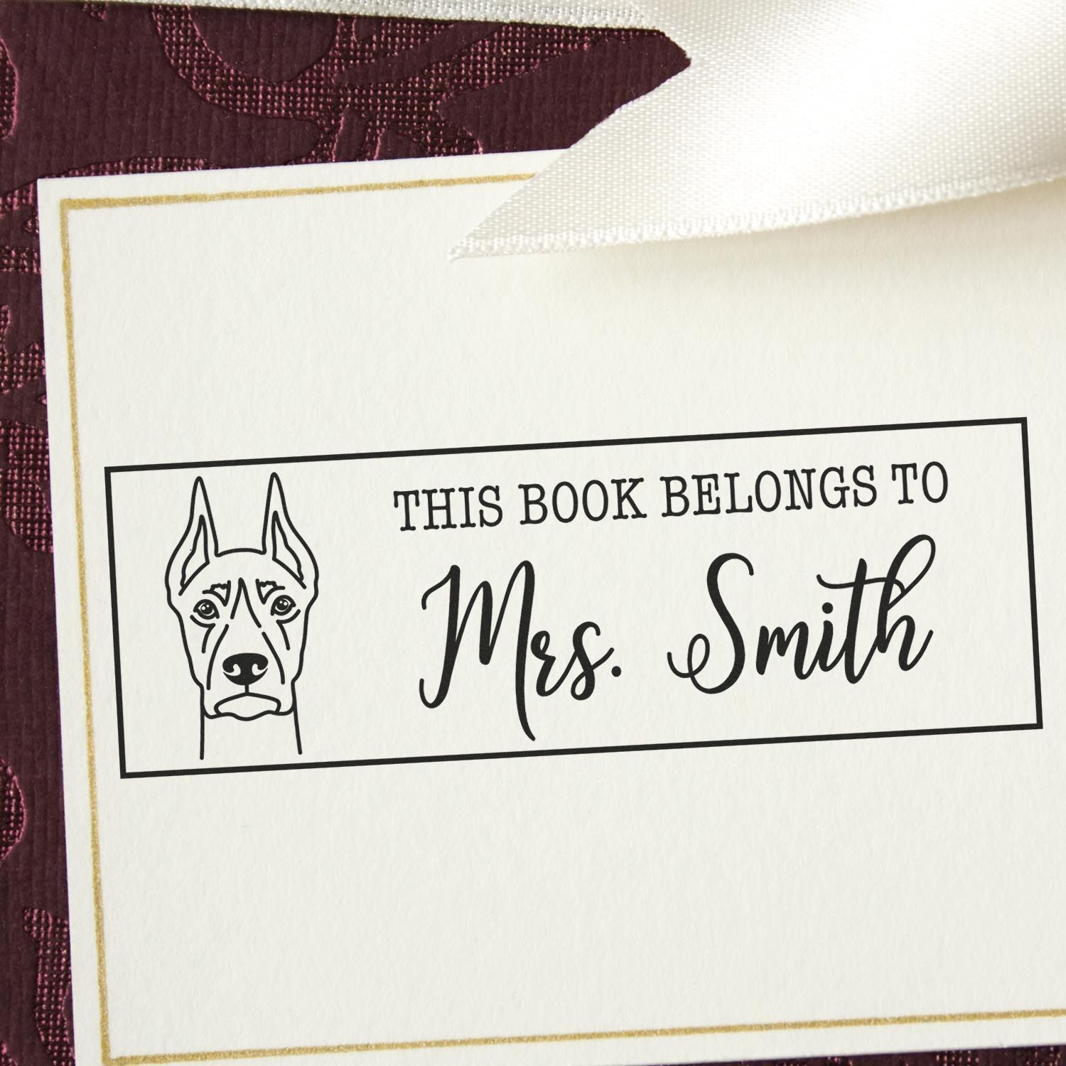 Self-Inking Doberman Outline Custom Made This Book Belongs To Stamp - Engineer Seal Stamps