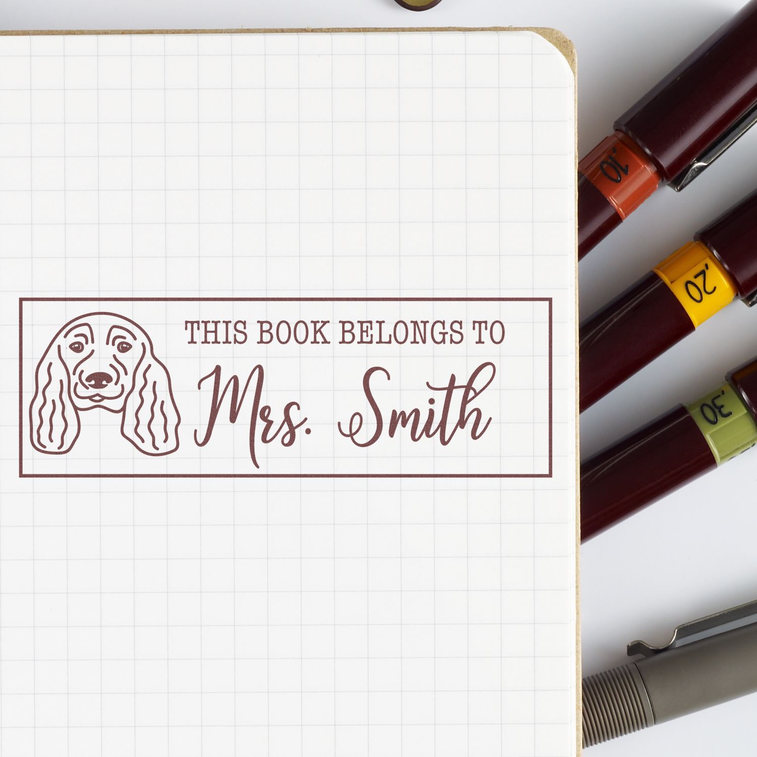 Wood Handle English Cocker Spaniel Personalized Personal Book Rubber Stamp - Engineer Seal Stamps