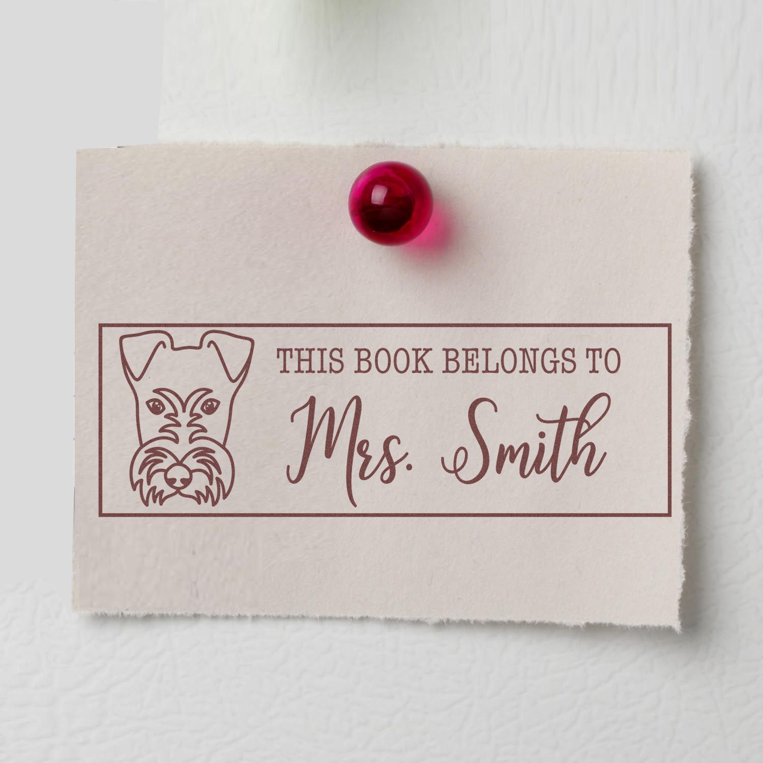 Wood Handle Fox Terrier Customized Book Ownership Rubber Stamp - Engineer Seal Stamps