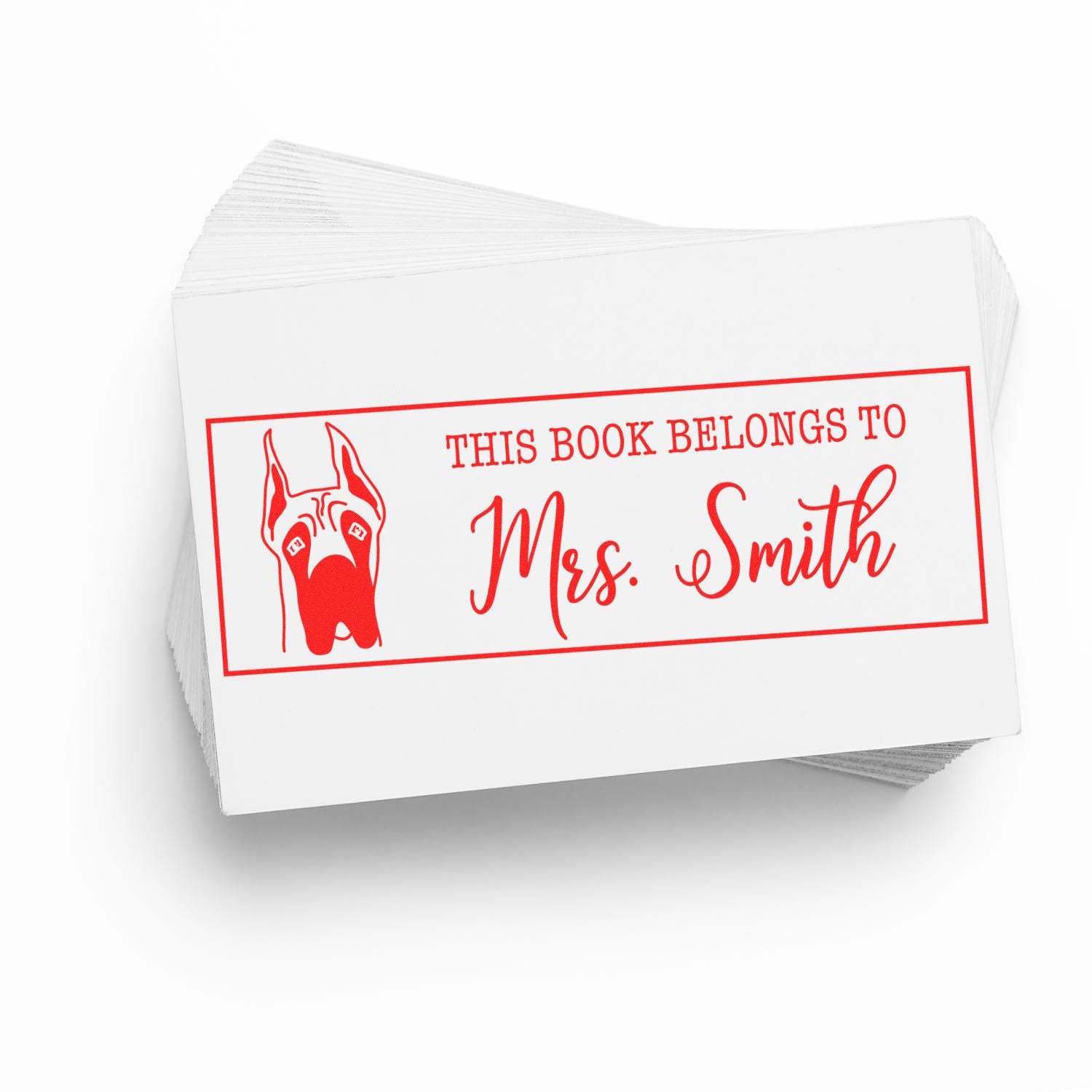 Wood Handle Great Dane Ears Up Customized Bookplate Rubber Stamp - Engineer Seal Stamps