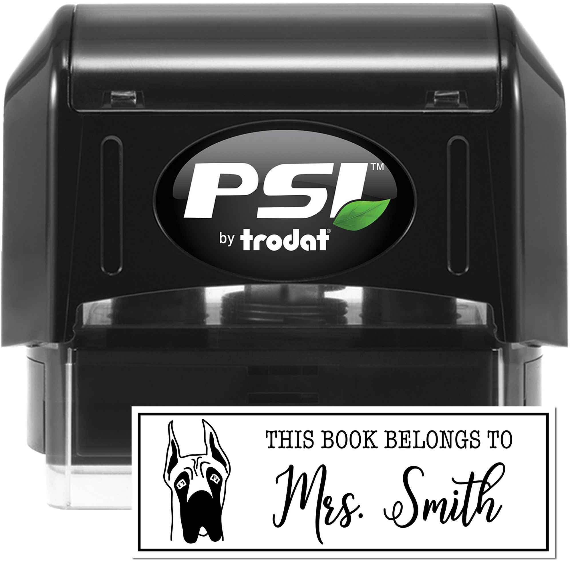 PSI Pre-Inked Great Dane Ears Up Dog Outline Customized Personal Book Stamp - Engineer Seal Stamps