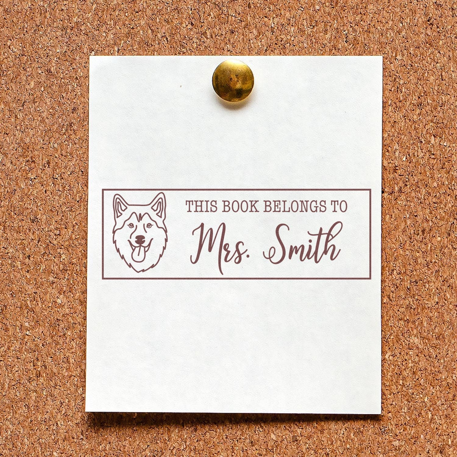 PSI Pre-Inked Husky Dog Outline Custom Made Book Belongs Stamp - Engineer Seal Stamps