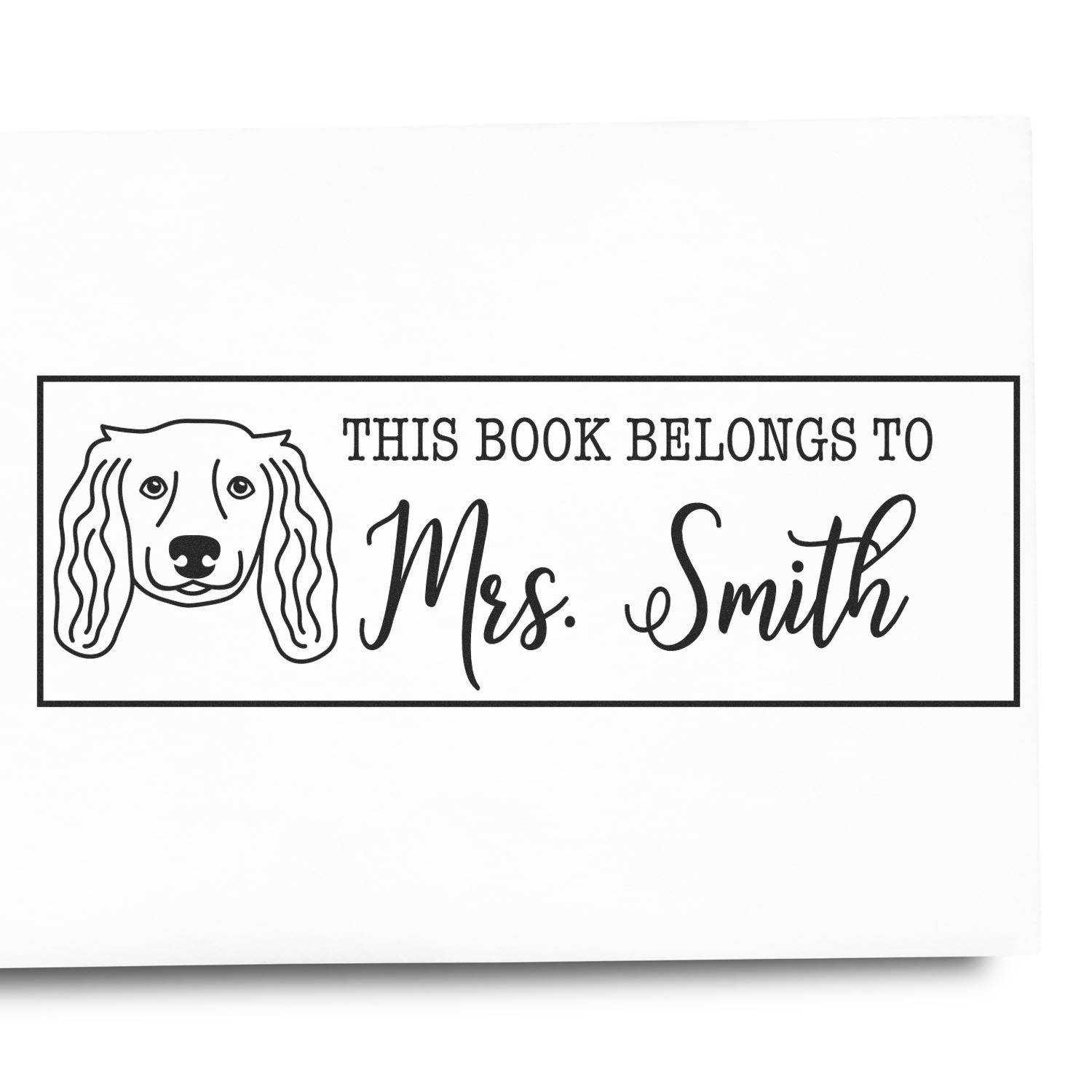 Wood Handle Long Haired Dachshund Custom Made Book Ownership Rubber Stamp - Engineer Seal Stamps