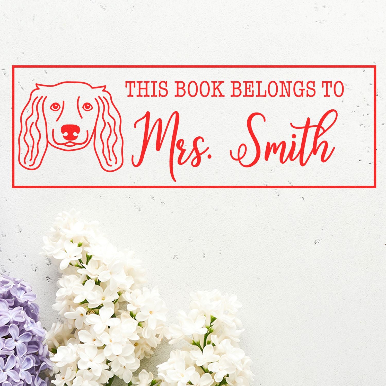 Wood Handle Long Haired Dachshund Custom Made Book Ownership Rubber Stamp - Engineer Seal Stamps
