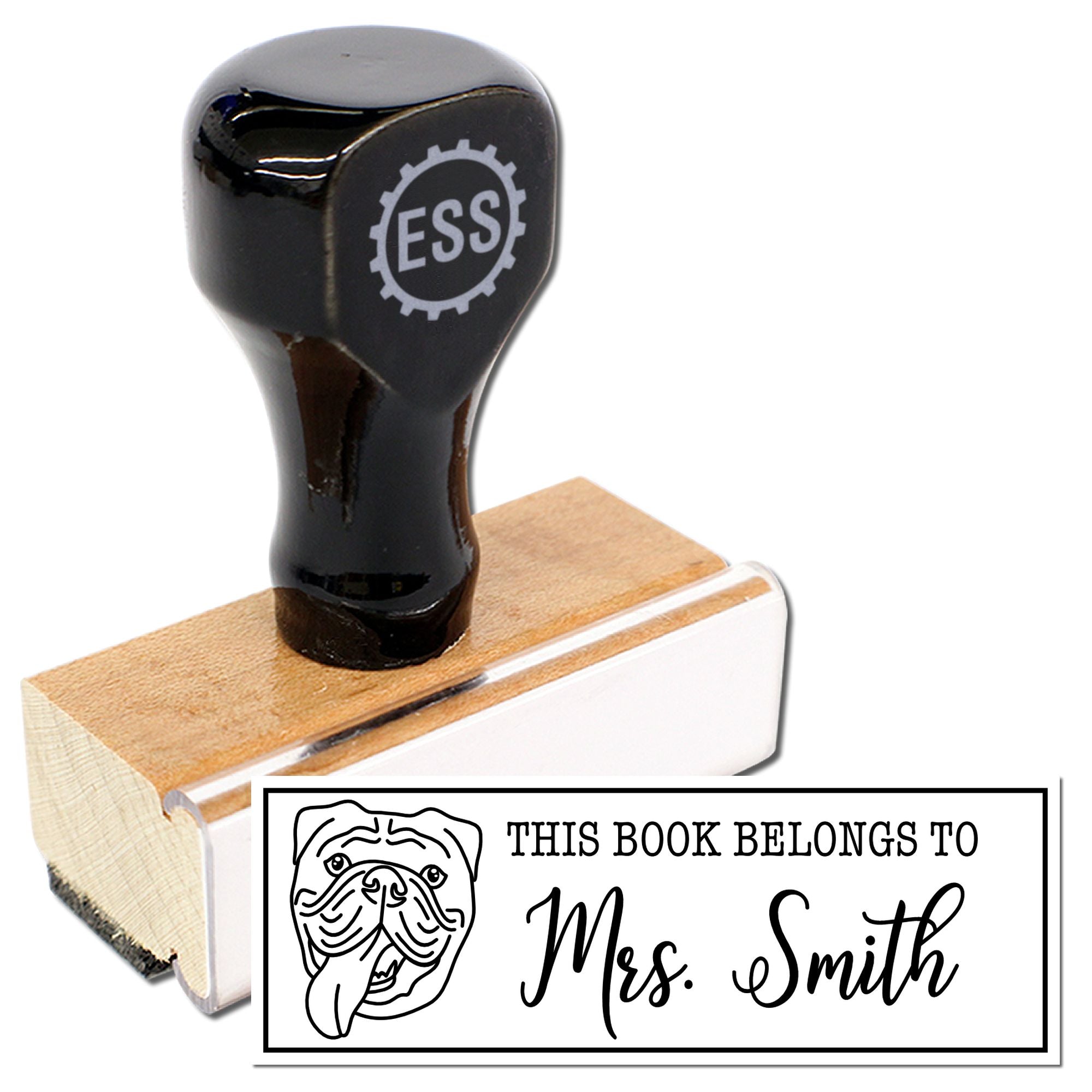 Wood Handle Old English Bulldog Custom Made Library Rubber Stamp - Engineer Seal Stamps