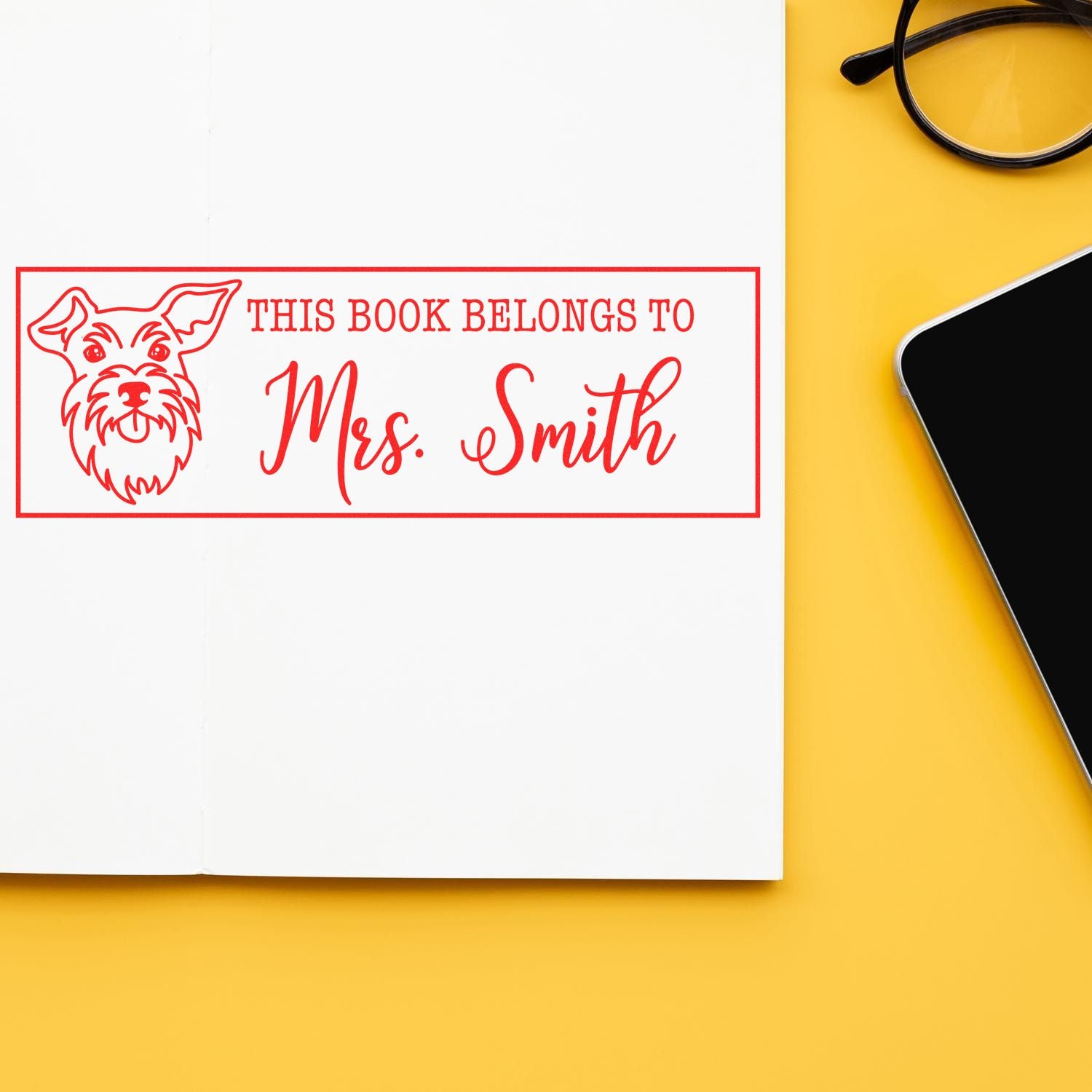 Wood Handle Schnauzer Custom Book Rubber Stamp