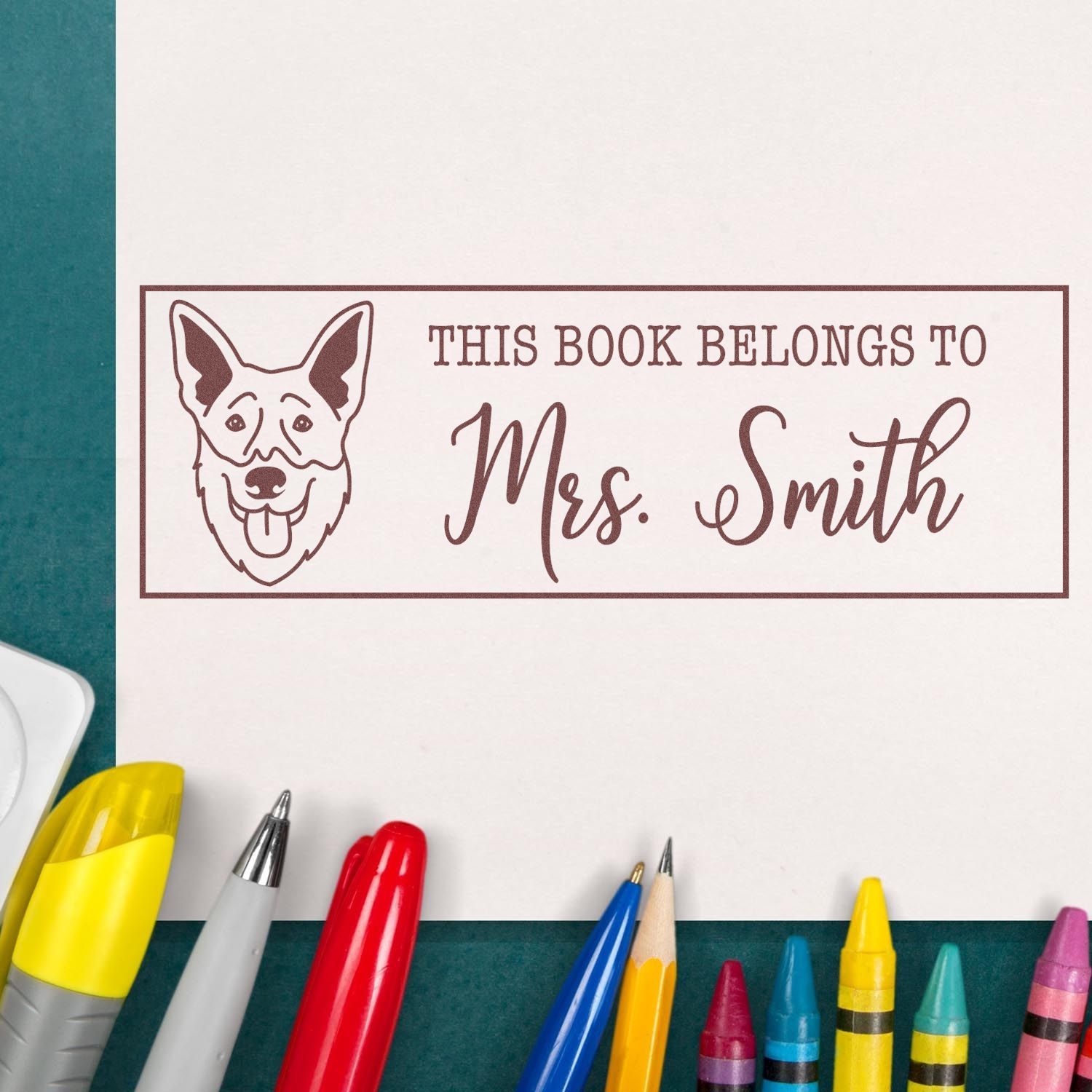 Portable Pre-Ink Shepsky Dog Custom Made Bookplate Stamp - Engineer Seal Stamps