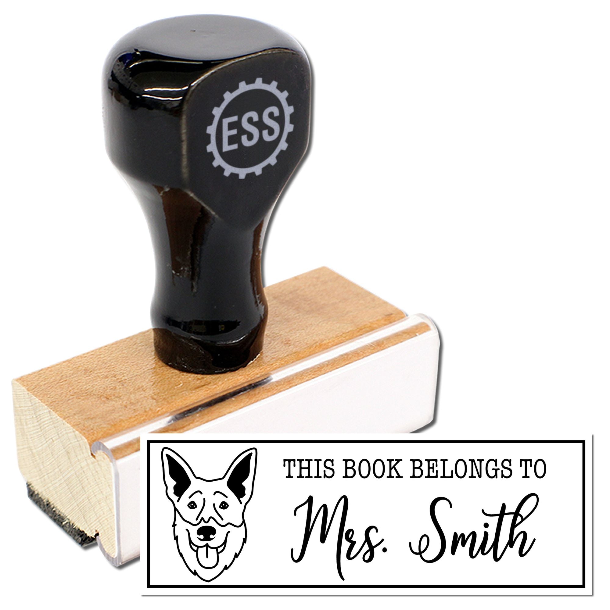 Wood Handle Shepsky Custom Book Belongs To Rubber Stamp