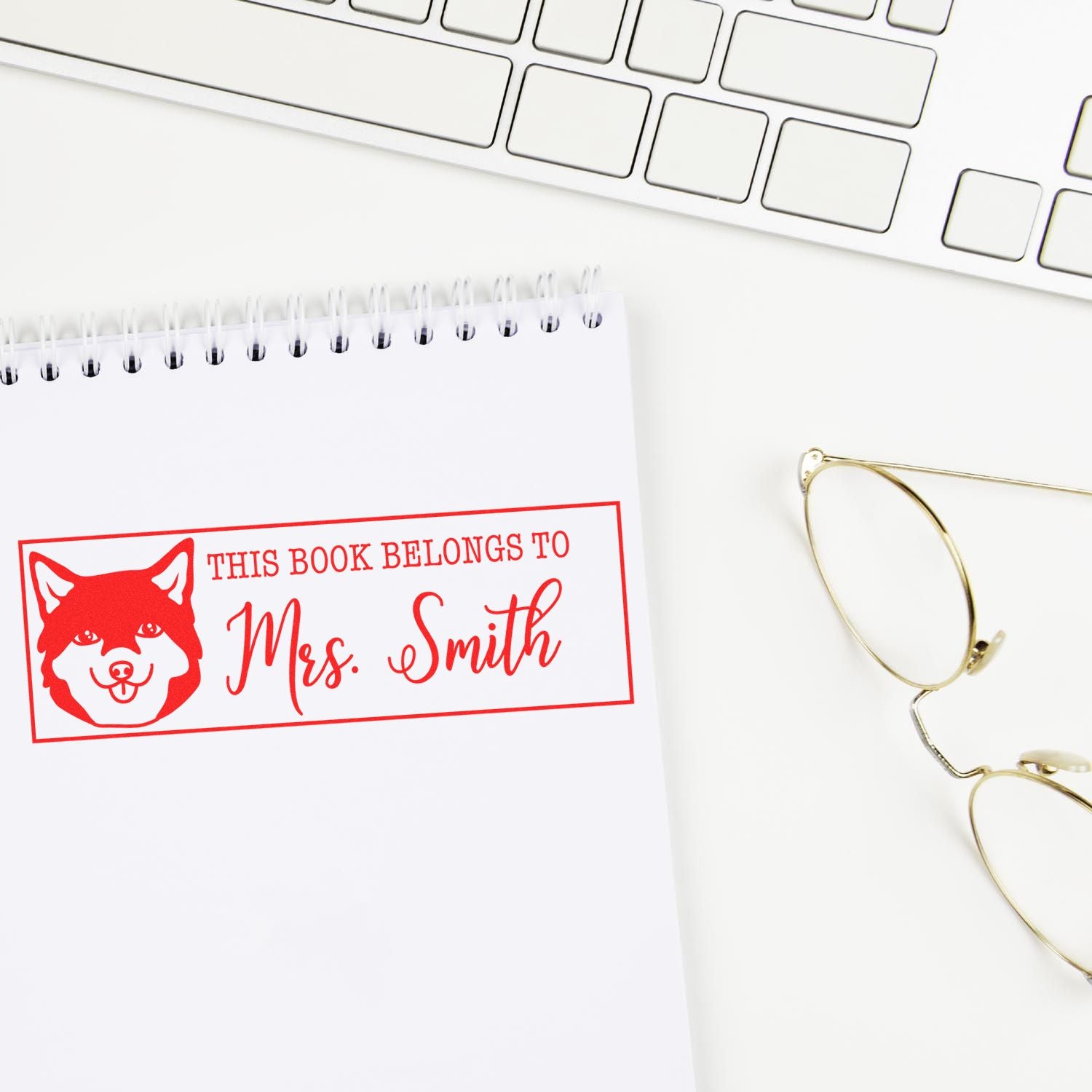 Self-Inking Shiba Outline Customized This Book Belongs To Stamp - Engineer Seal Stamps