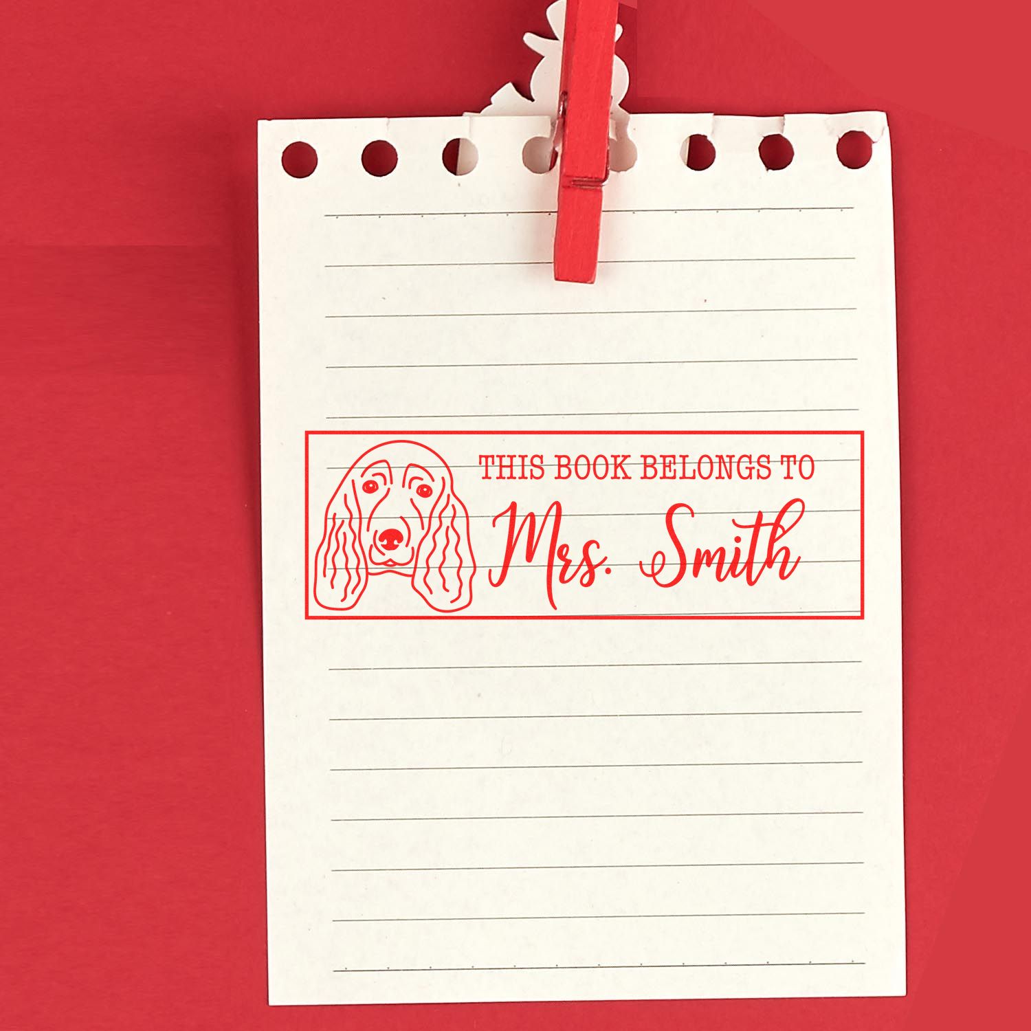 Wood Handle Spaniel Custom Personal Book Rubber Stamp
