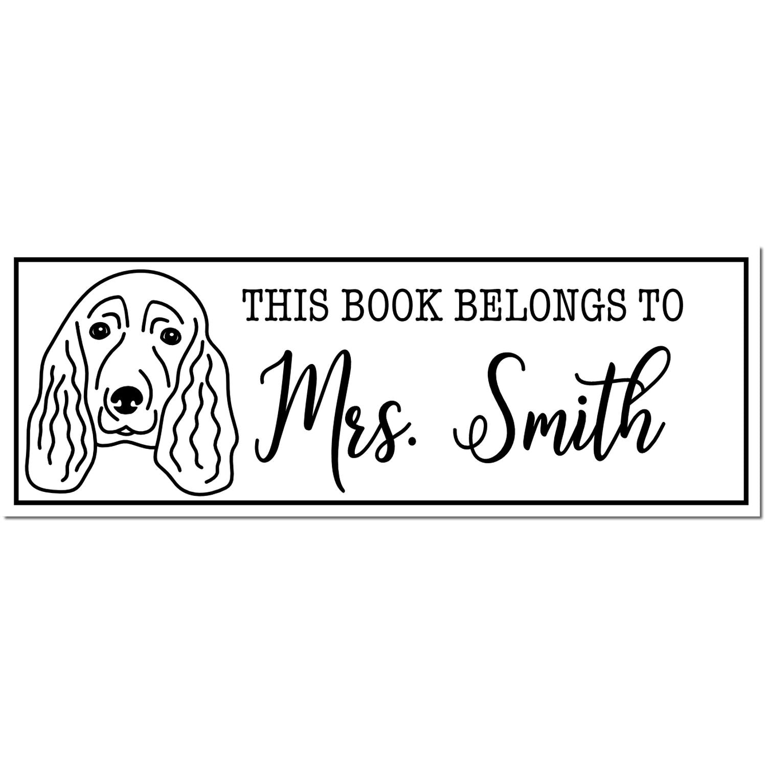 Black-and-white book stamp with dog illustration and This Book Belongs to Mrs. Smith text.