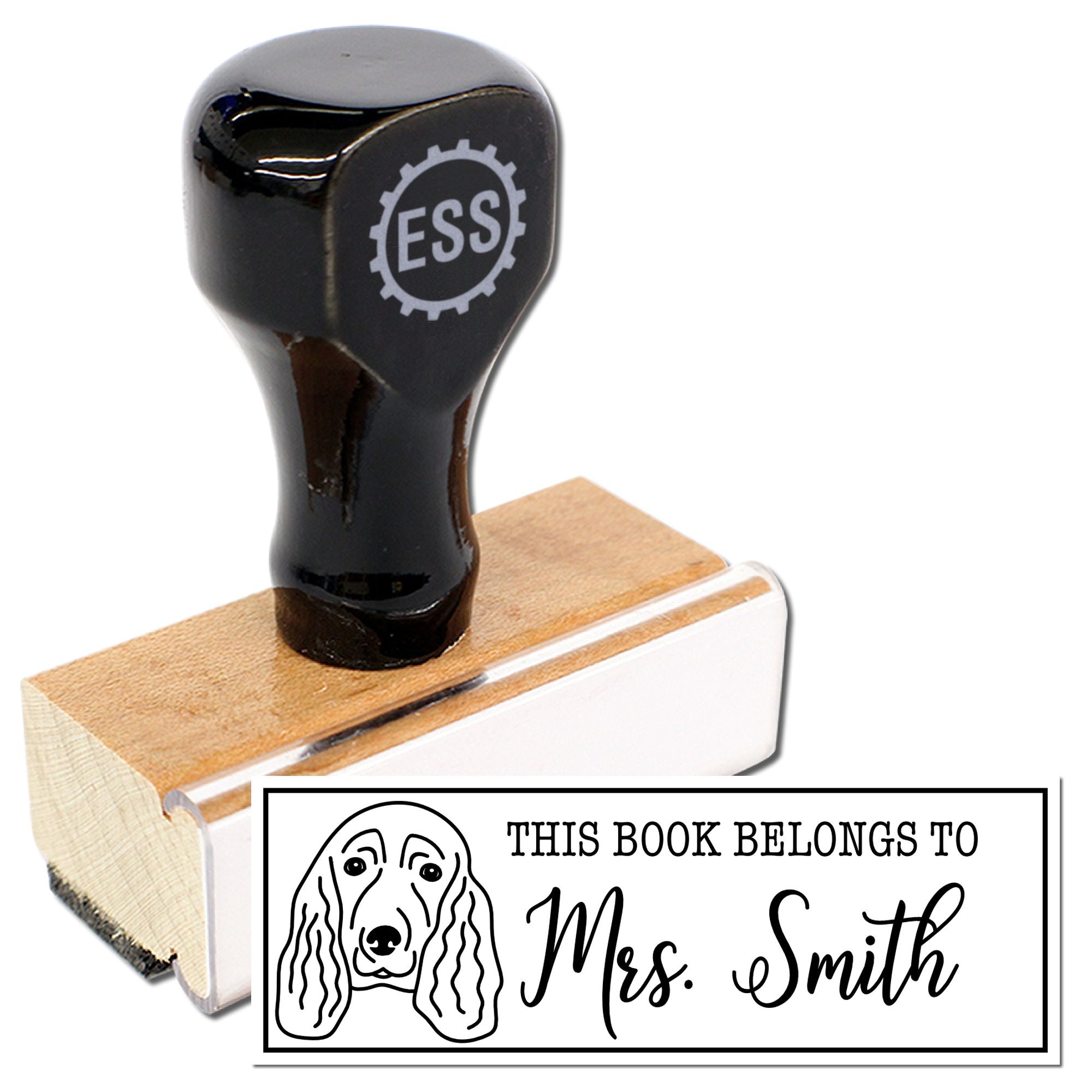 Wood Handle Spaniel Custom Personal Book Rubber Stamp