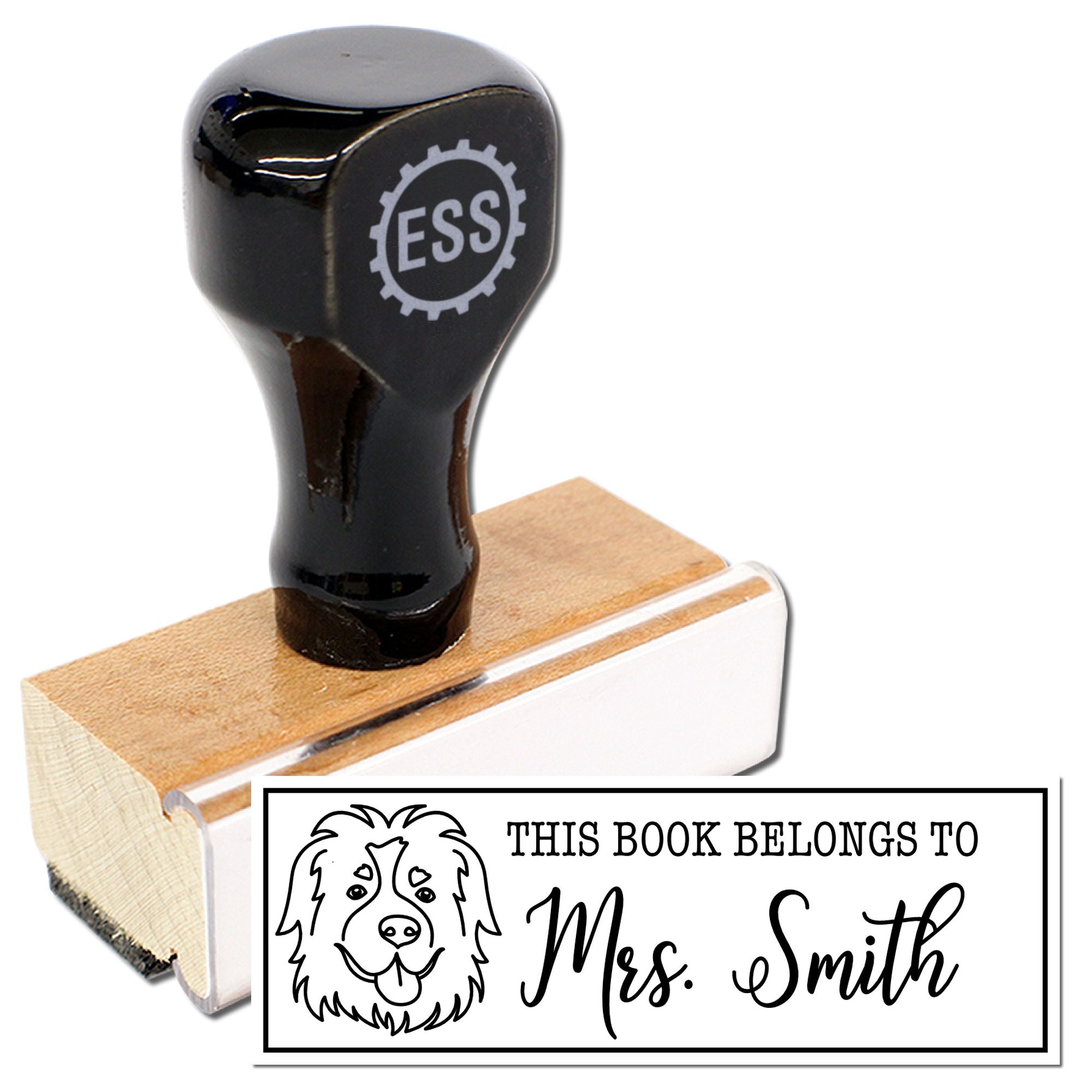 Wood Handle St Bernard Personalized Book Belongs Rubber Stamp