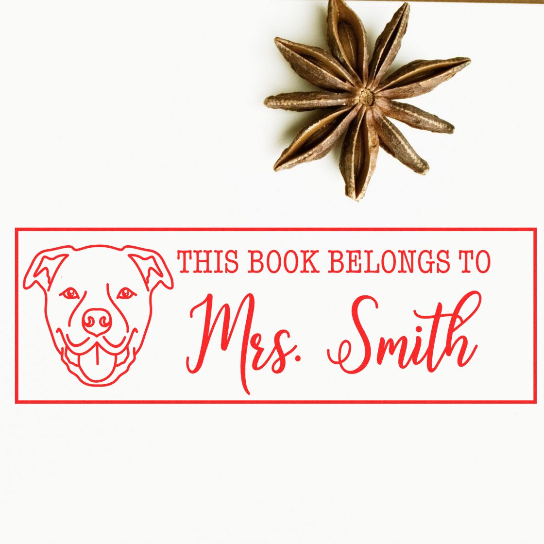 Wood Handle Staffordshire Bull Terrier Personalized Book Ownership Rubber Stamp