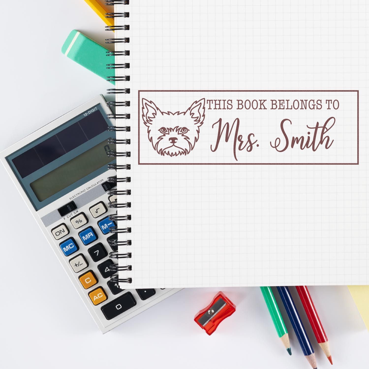 Self-Inking Yorkie Outline Customized BookStamp - Engineer Seal Stamps