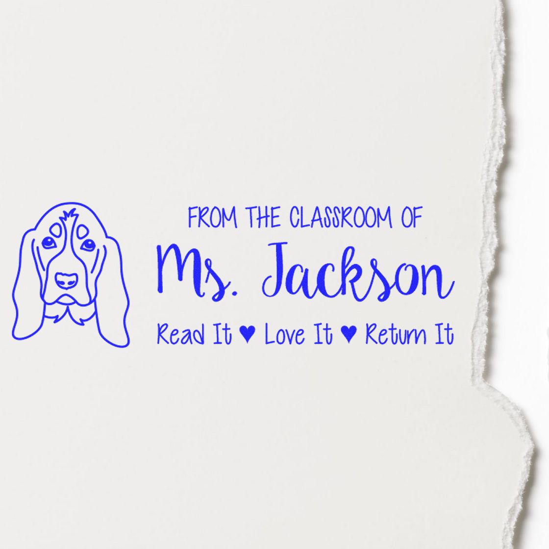 Self-Inking Custom Made Book Identification Stamp with Basset Hound Image - Engineer Seal Stamps