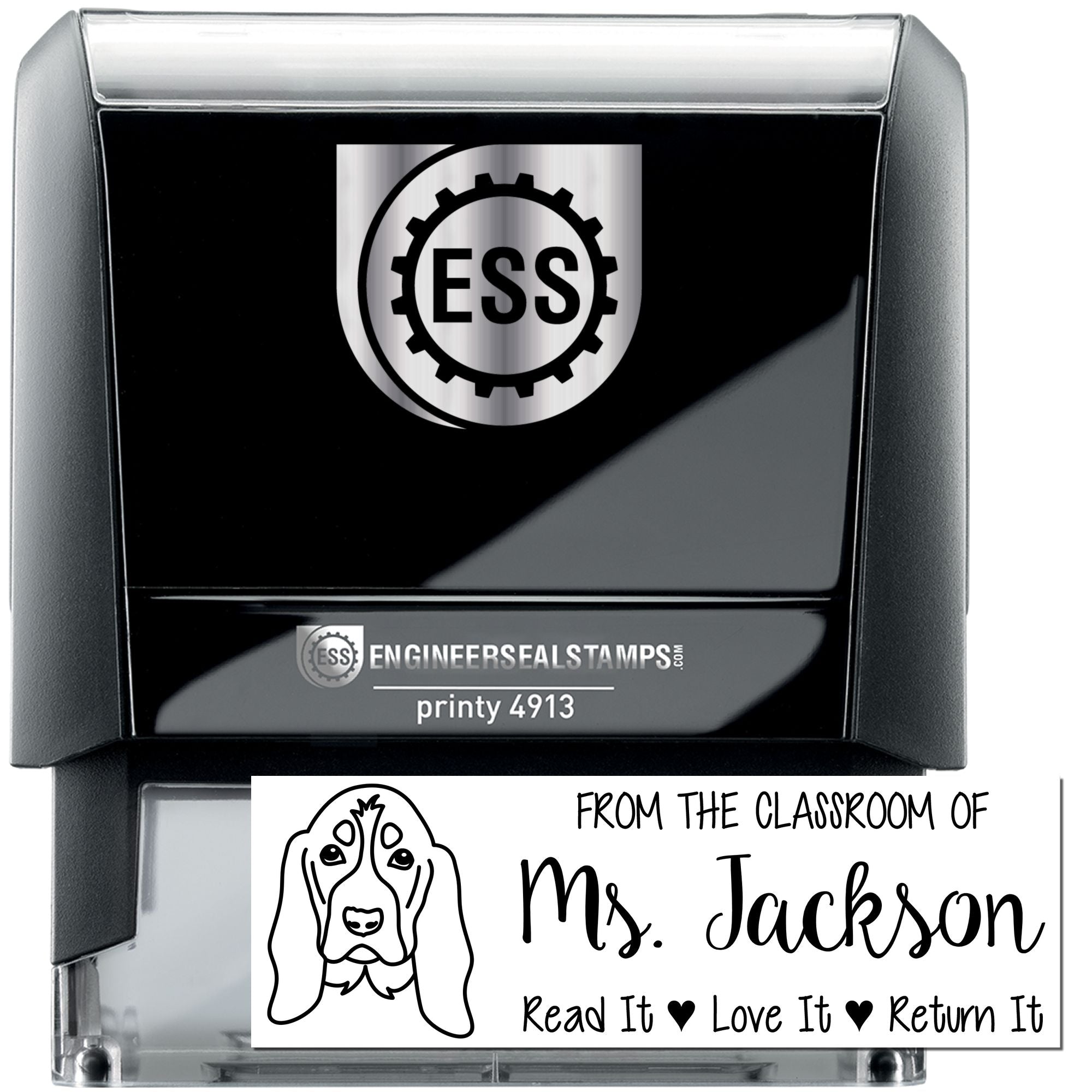 Self-Inking Custom Made Book Identification Stamp with Basset Hound Image - Engineer Seal Stamps