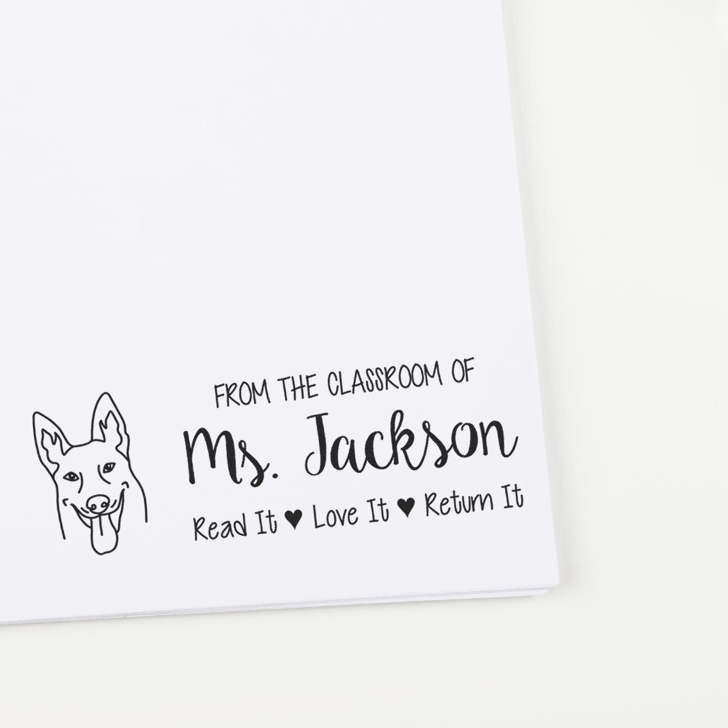 Pre-Inked Belgian Malinois Outline Customized Read It Love It Stamp - Engineer Seal Stamps