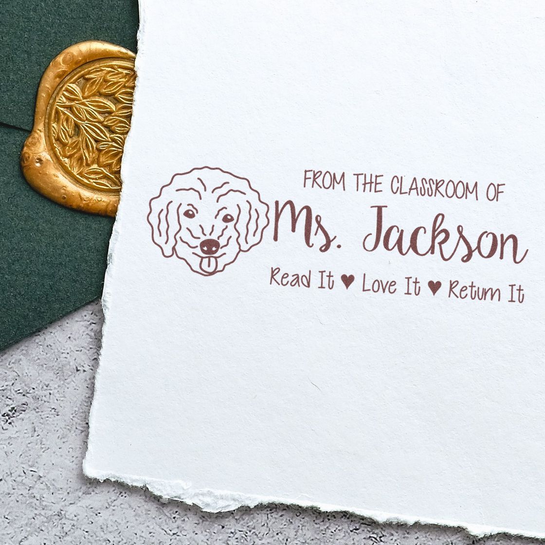 Wood Handle Bichon Poo Custom Library Stamp
