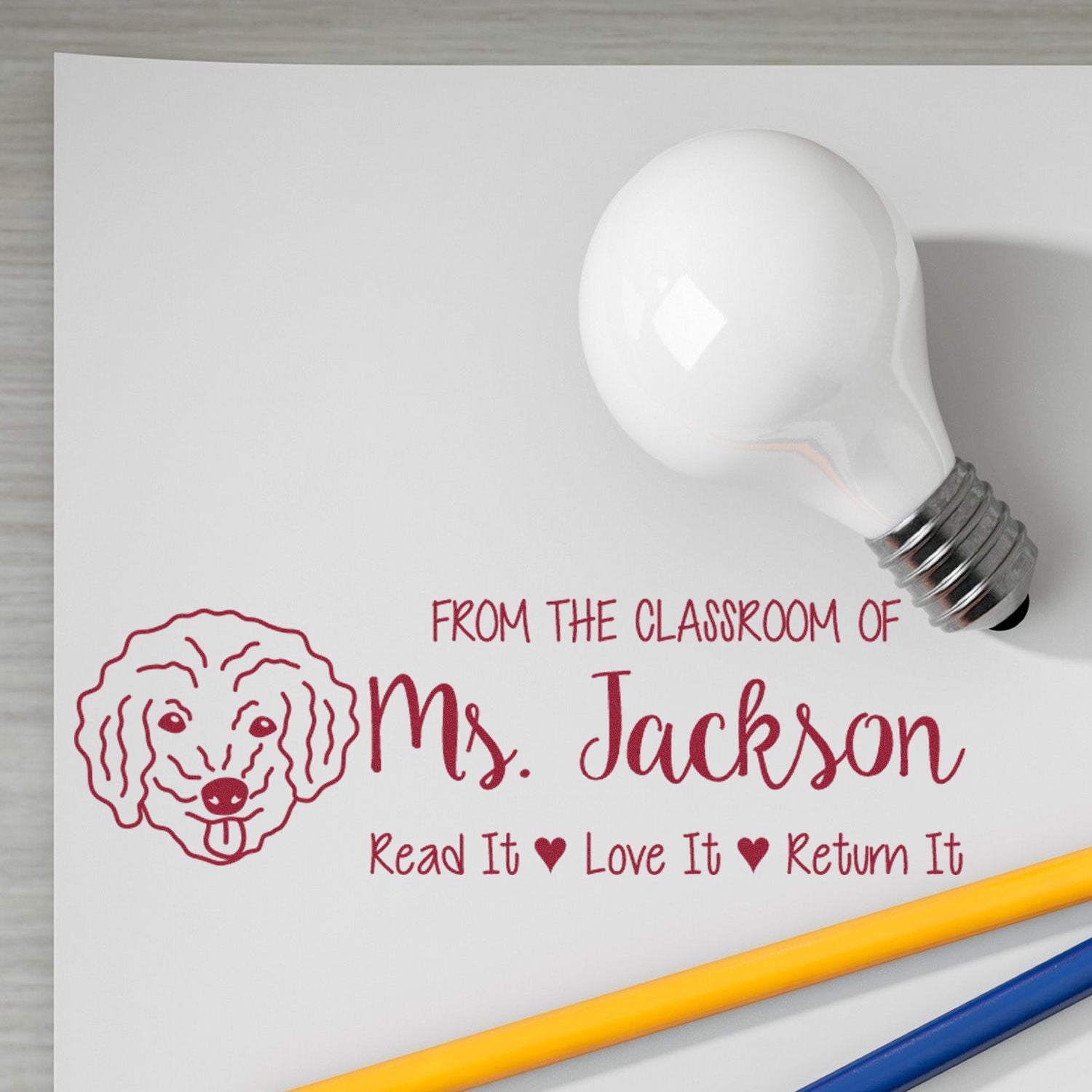 Pre-Inked Bichon Poo Outline Customized Teacher Book Ownership Stamp - Engineer Seal Stamps