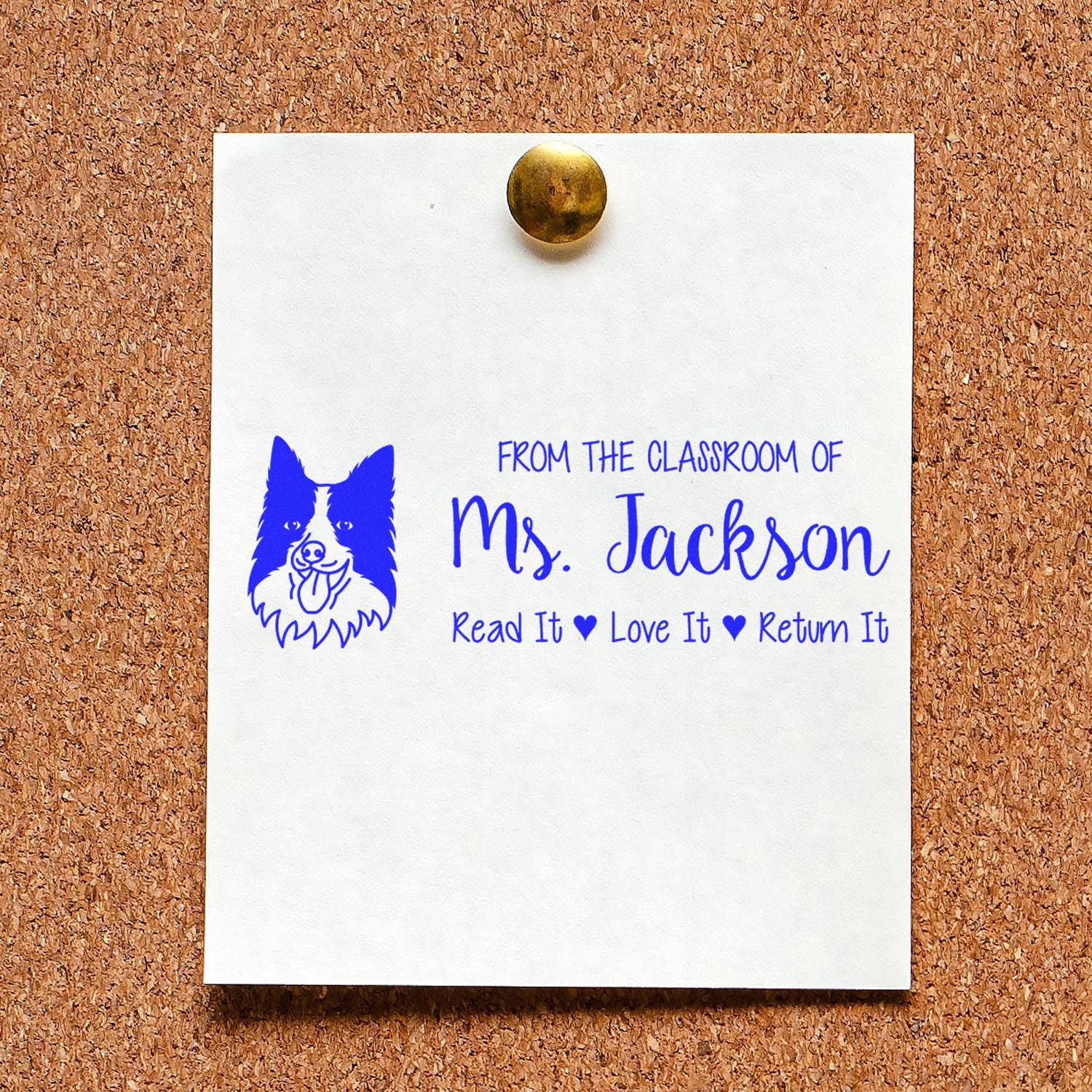 Wood Handle Border Collie Custom Bookplate Stamp - Engineer Seal Stamps