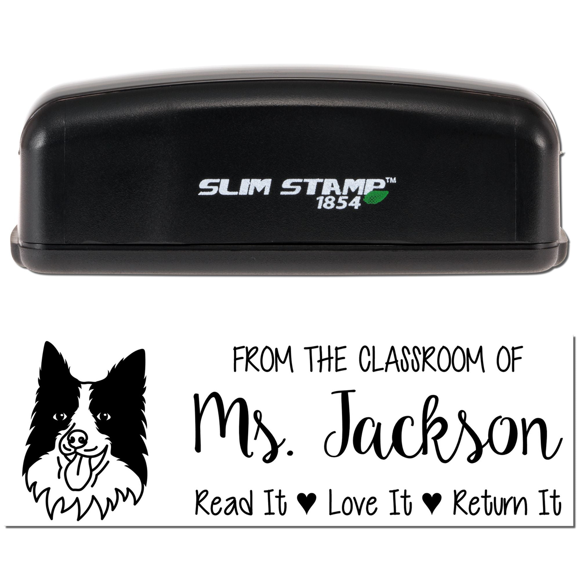 Pre-Inked Border Collie Outline Custom Made Book Belongs Stamp - Engineer Seal Stamps