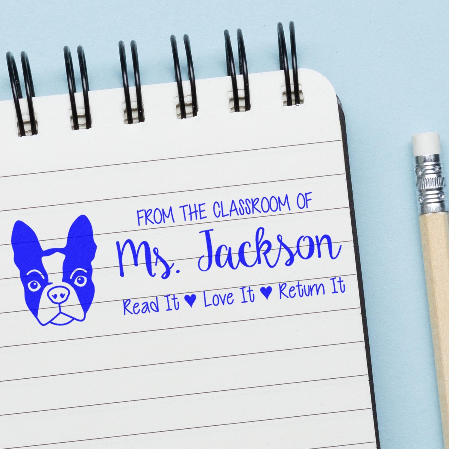 Wood Handle Boston Terrier Custom Book Belongs To Stamp - Engineer Seal Stamps