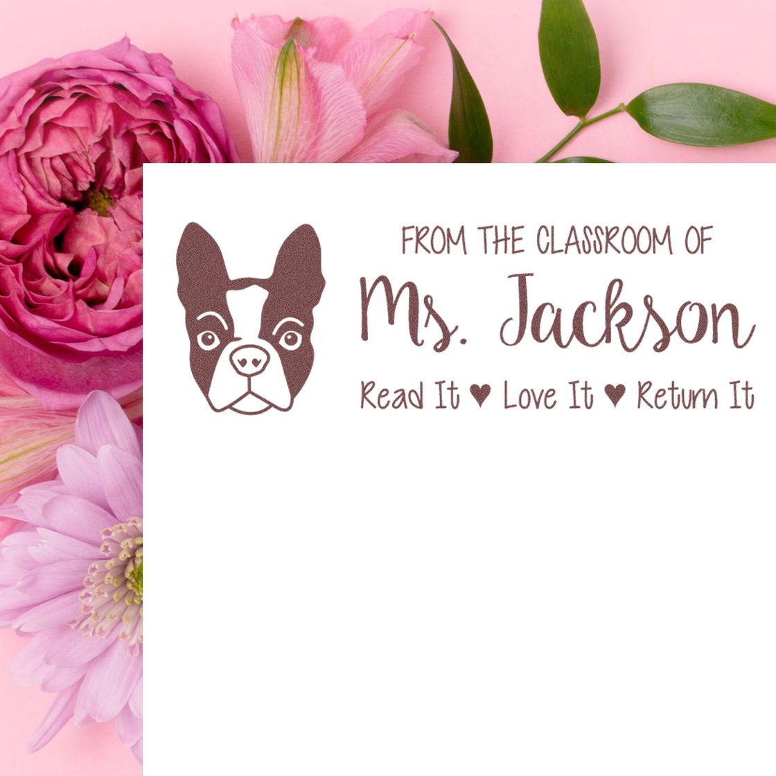 Wood Handle Boston Terrier Custom Book Belongs To Stamp