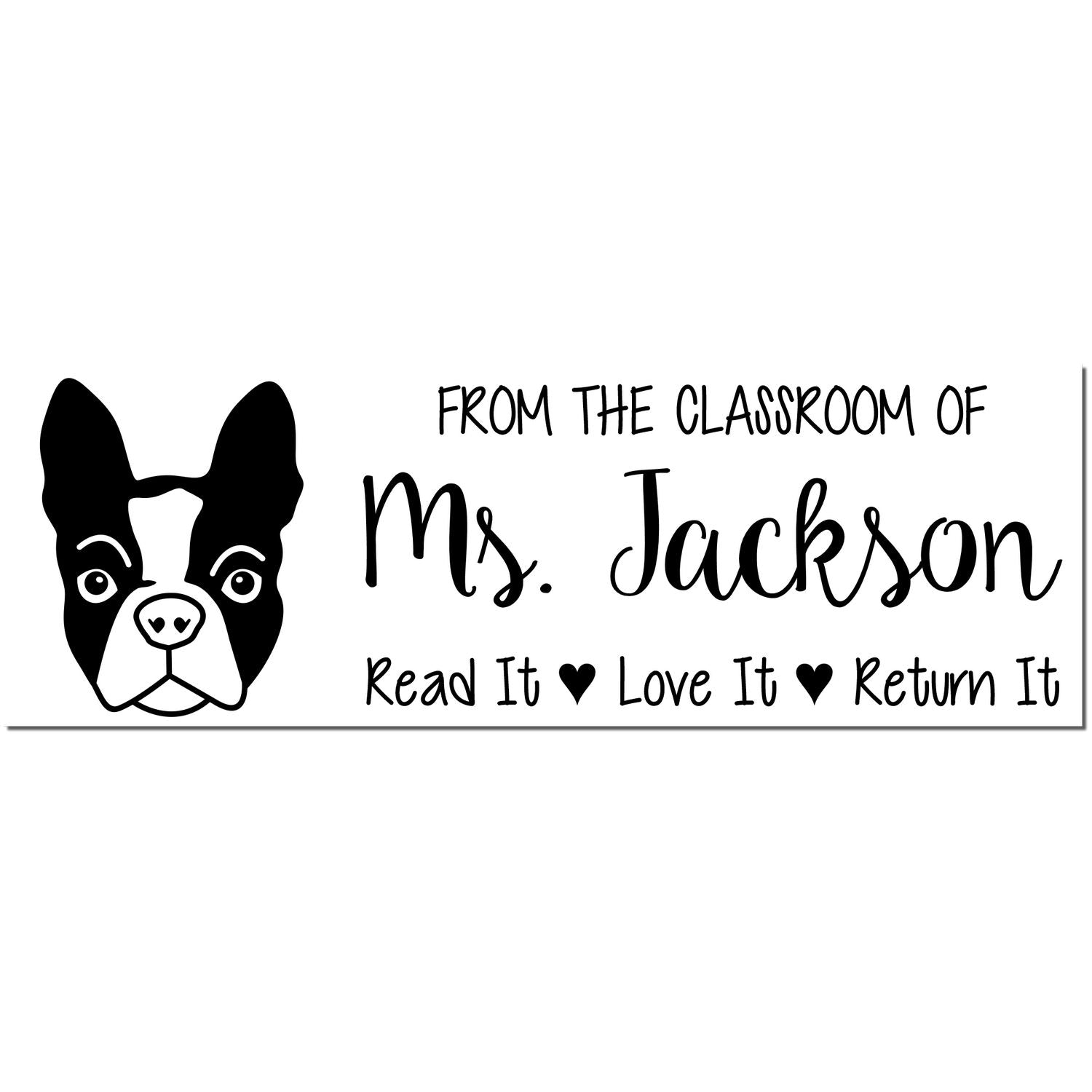 Self-Inking Custom Made Teacher Library Book Stamp with Boston Terrier Image - Engineer Seal Stamps