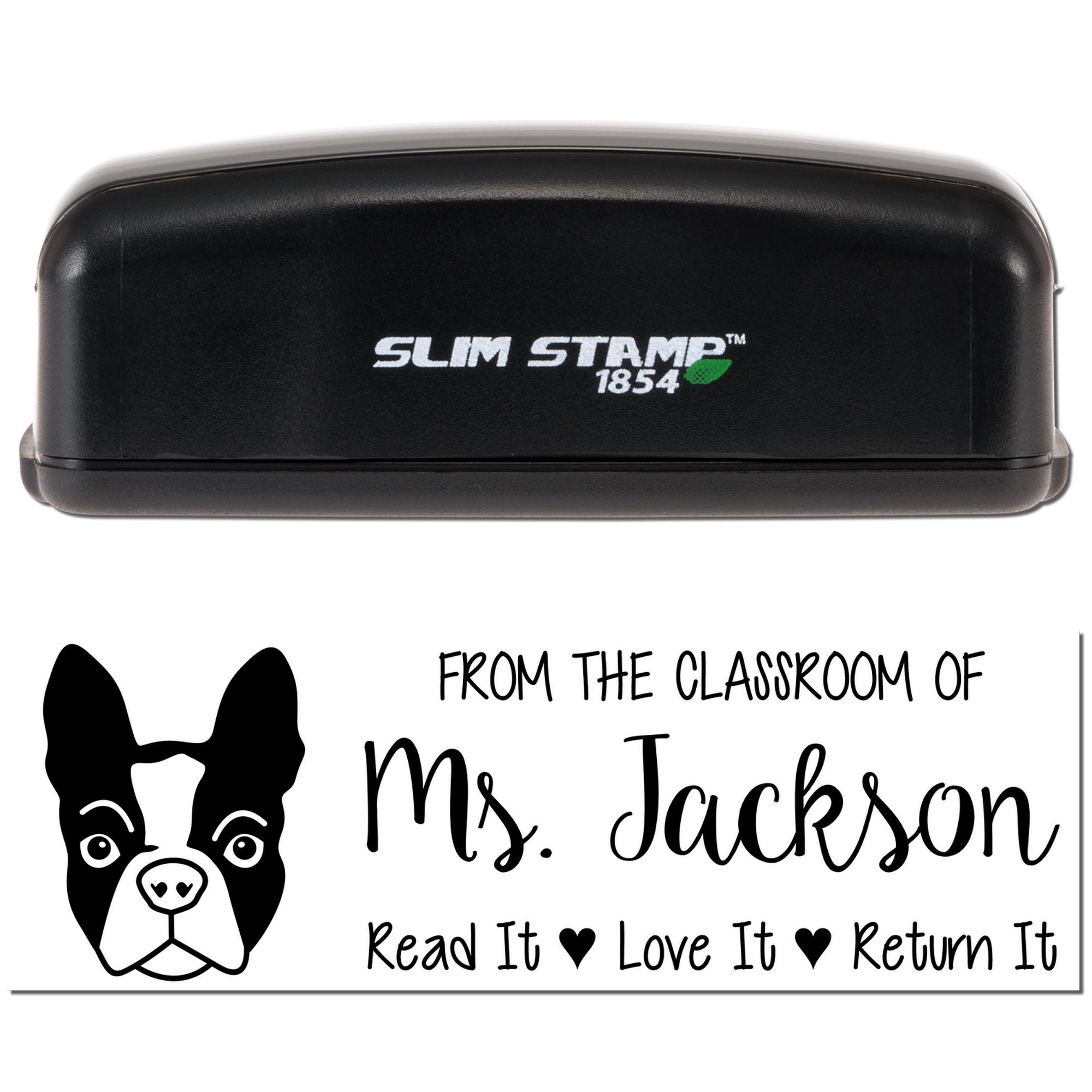 Pre-Inked Boston Terrier Outline Custom Made This Book Belongs To Stamp - Engineer Seal Stamps