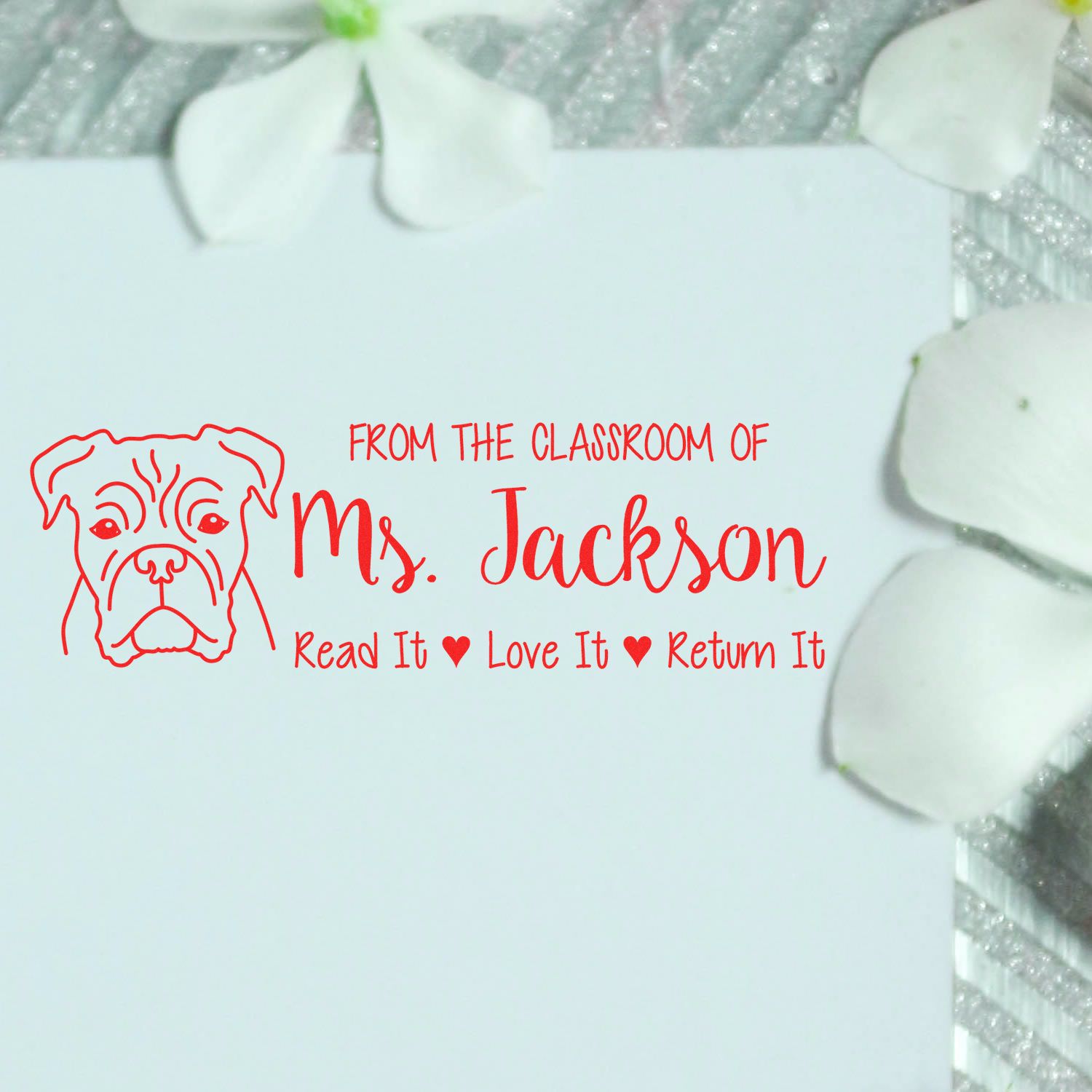 Self-Inking Custom Made Classroom Ownership Stamp with Boxer Image - Engineer Seal Stamps
