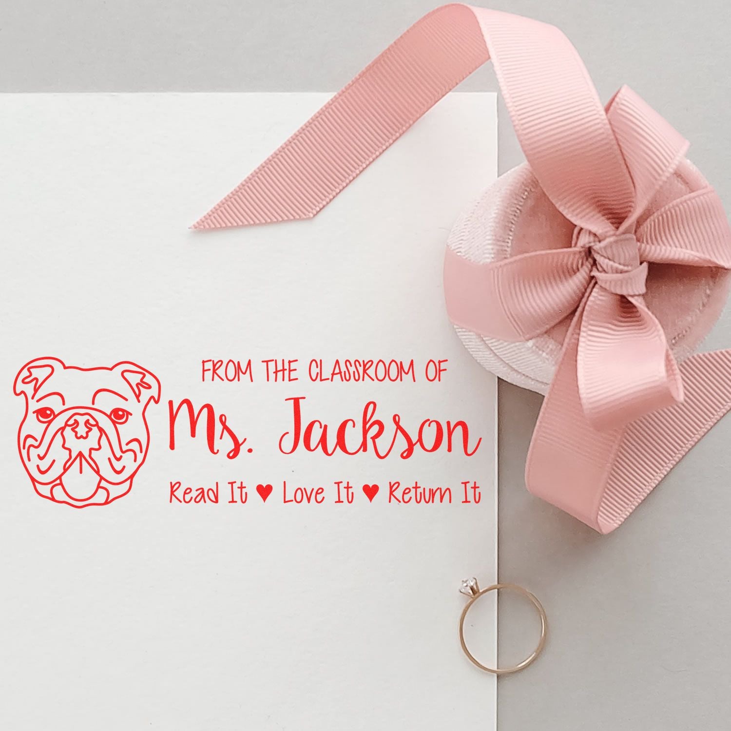 Self-Inking Custom Made Read It Love It Stamp with Bulldog Image - Engineer Seal Stamps