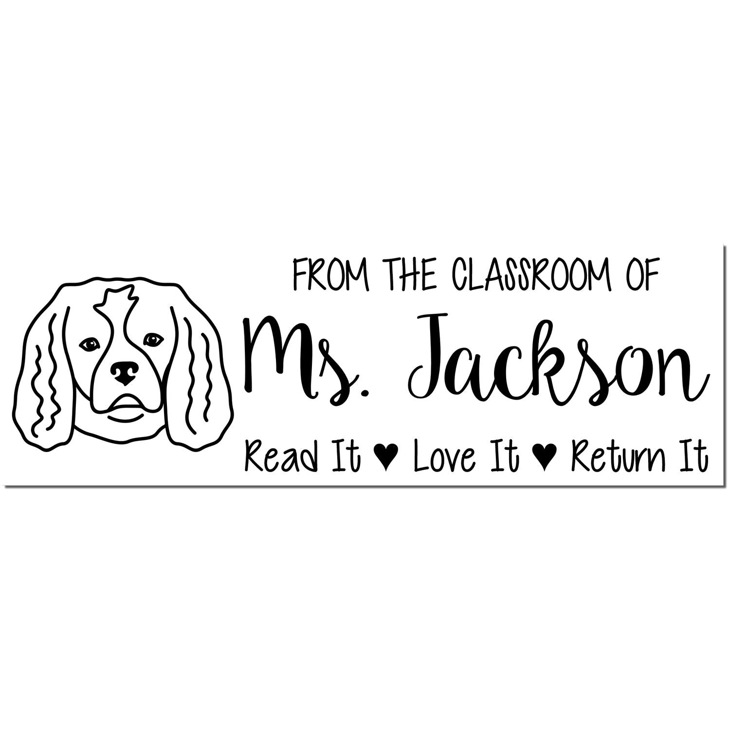 Self-Inking Custom Made Teacher Book Ownership Stamp with Cavalier King Charles Image - Engineer Seal Stamps