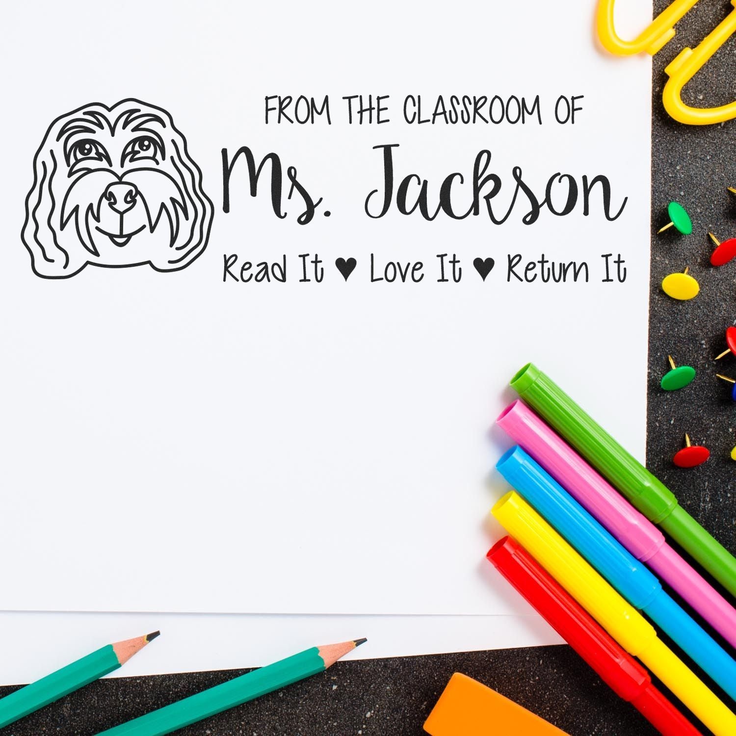 Pre-Inked Cockapoo Outline Custom Made Personal Book Stamp - Engineer Seal Stamps