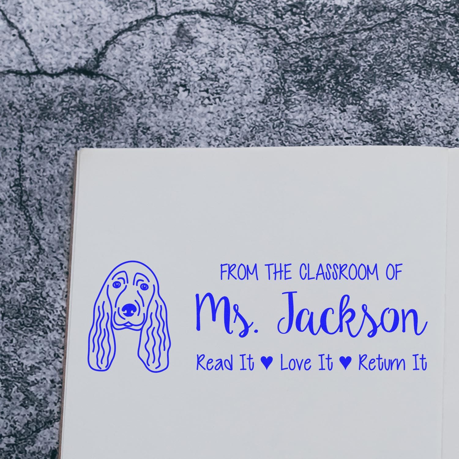 Self-Inking Custom Library Stamp with Cocker Spaniel Image - Engineer Seal Stamps