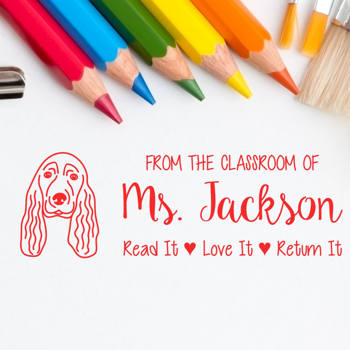 Cocker Spaniel Customized Teacher Book Ownership Stamp Pre-Inked - Engineer Seal Stamps