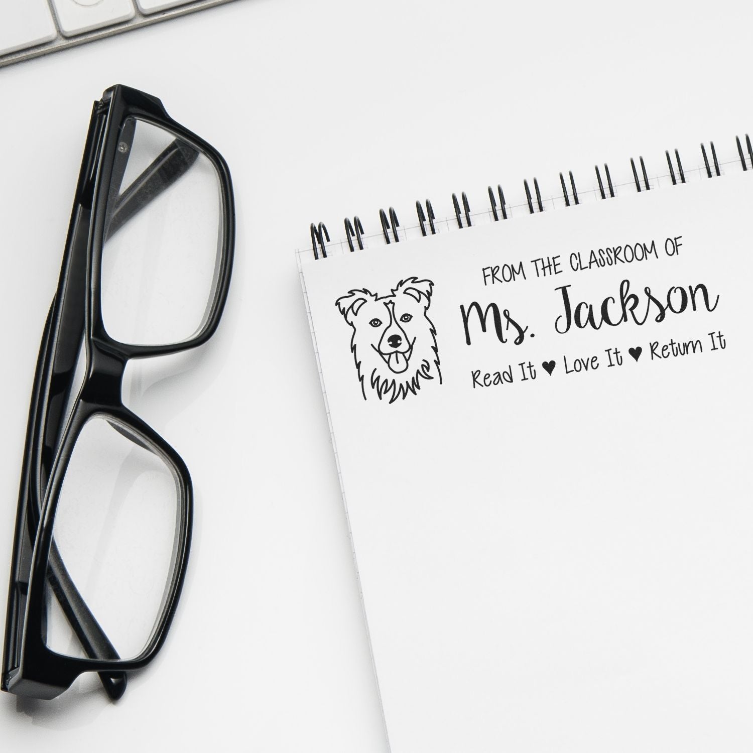 Self-Inking Custom Library Book Stamp with Collie Image - Engineer Seal Stamps