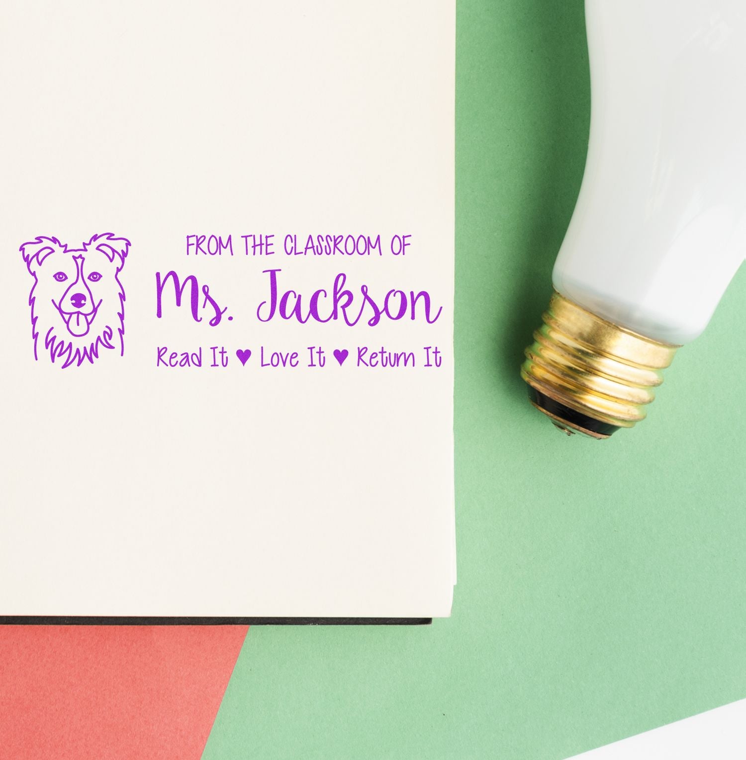 Pre-Inked Collie Outline Custom Made Teacher Book Stamp - Engineer Seal Stamps