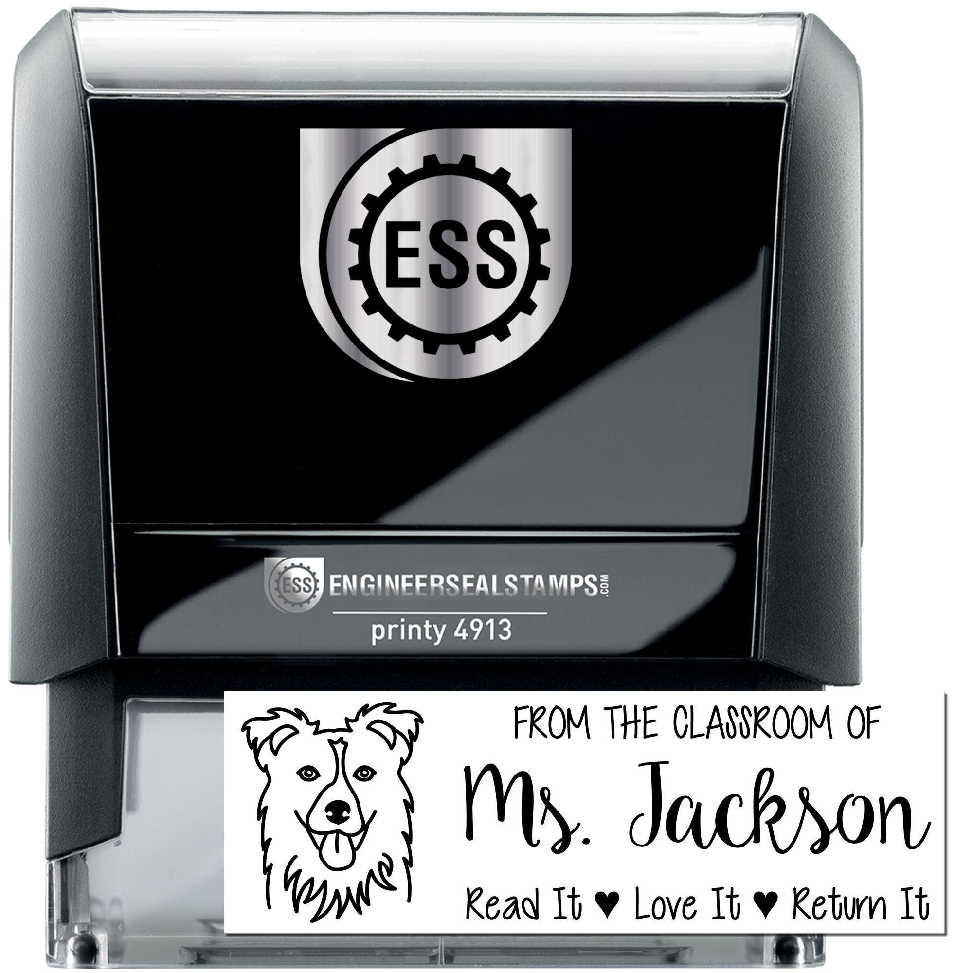 Self-Inking Custom Library Book Stamp with Collie Image - Engineer Seal Stamps
