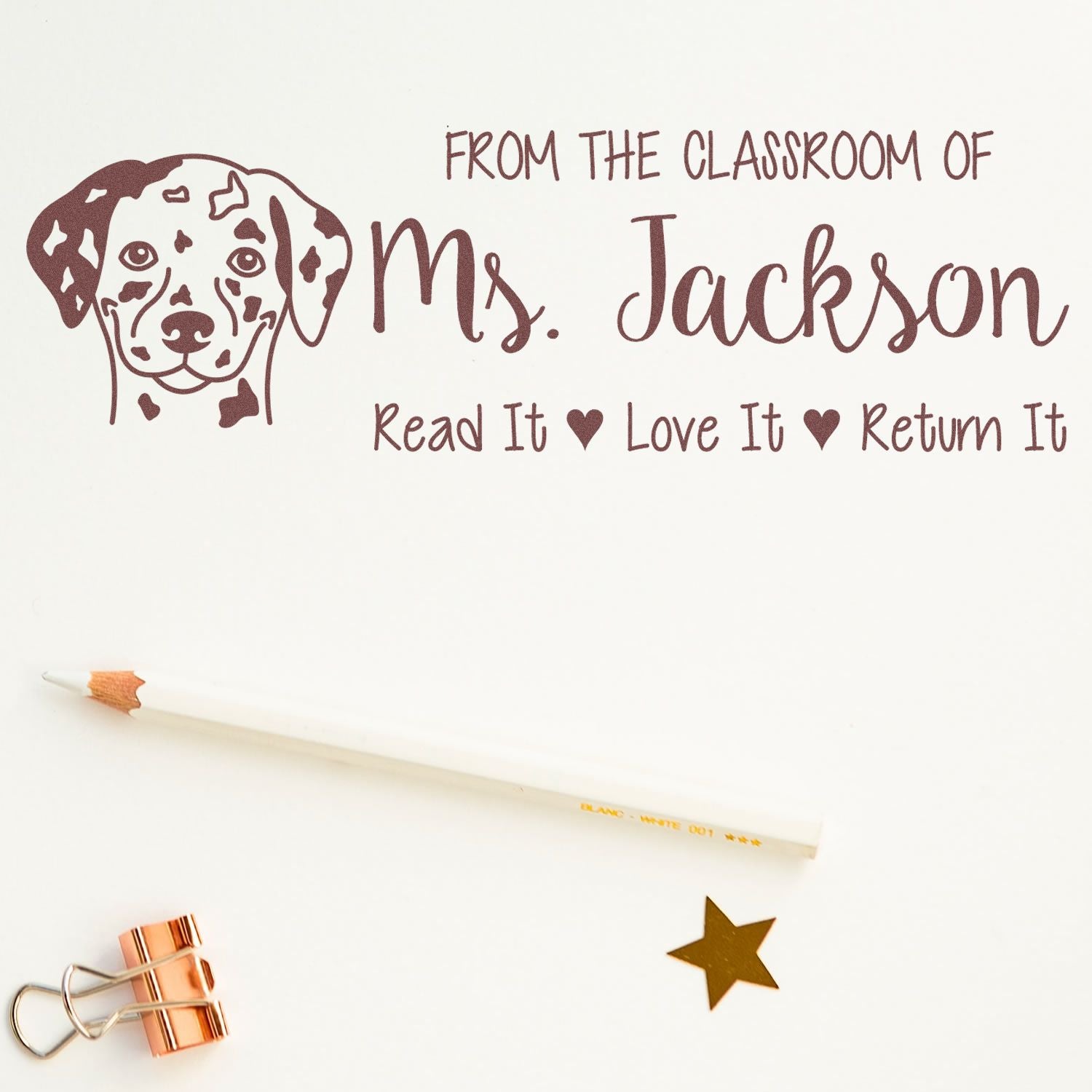 Pre-Inked Dalmatian Outline Custom Made Classroom Ownership Stamp - Engineer Seal Stamps