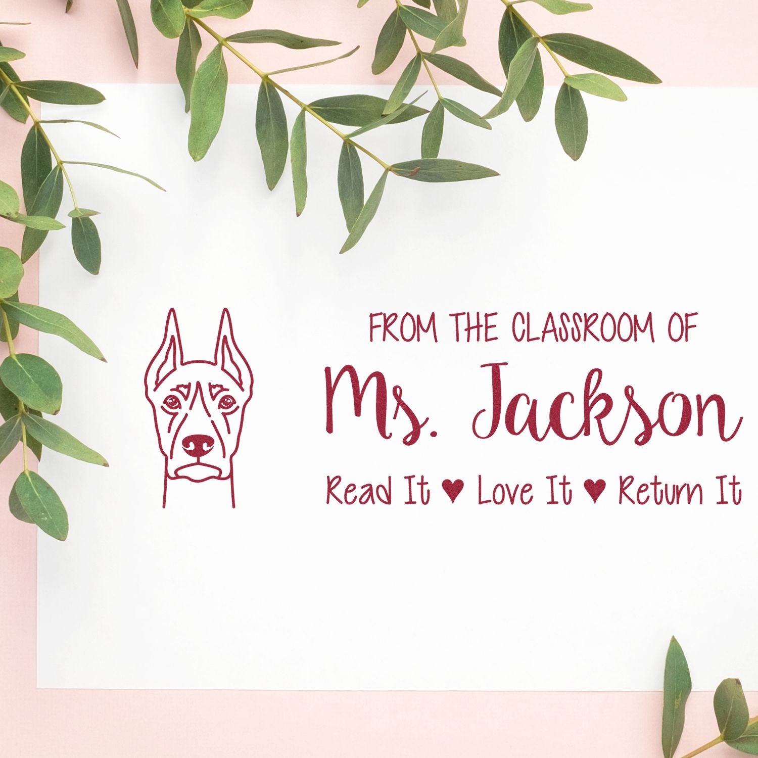 Pre-Inked Doberman Outline Custom Made Read It Love It Return It Stamp - Engineer Seal Stamps