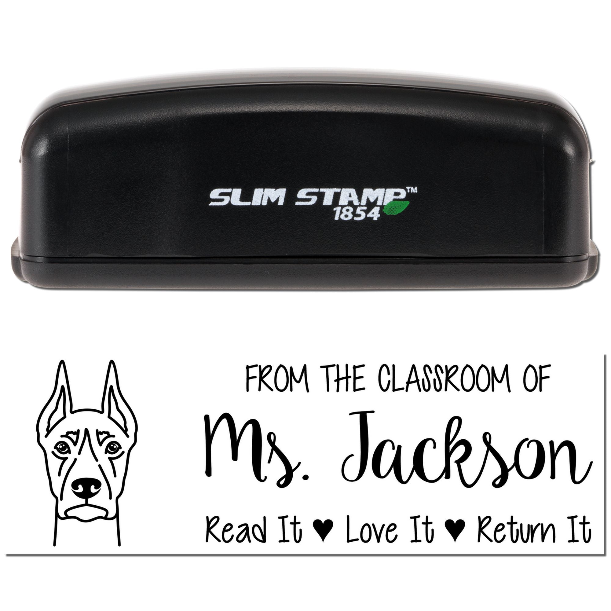 Pre-Inked Doberman Outline Custom Made Read It Love It Return It Stamp - Engineer Seal Stamps
