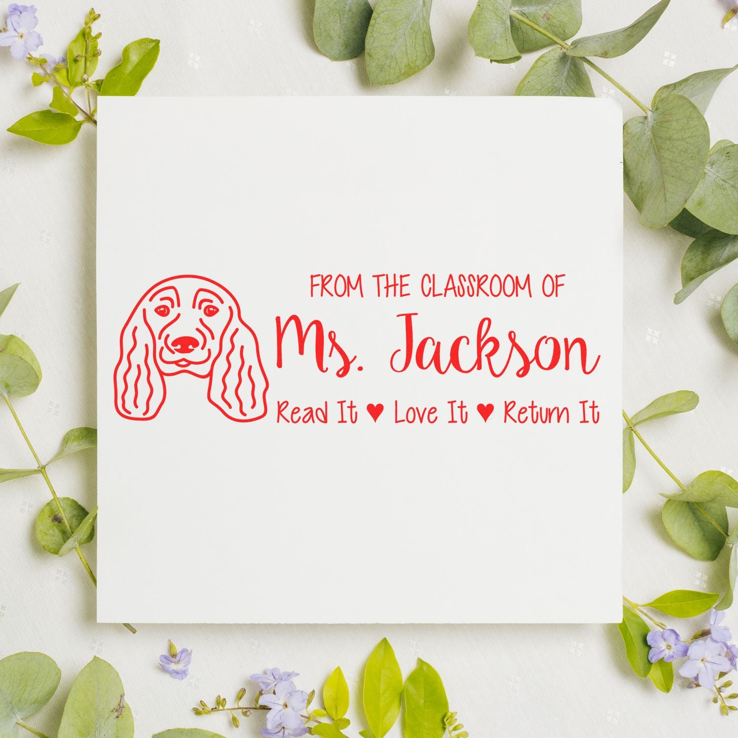 Wood Handle English Cocker Spaniel Personalized Book Stamp - Engineer Seal Stamps
