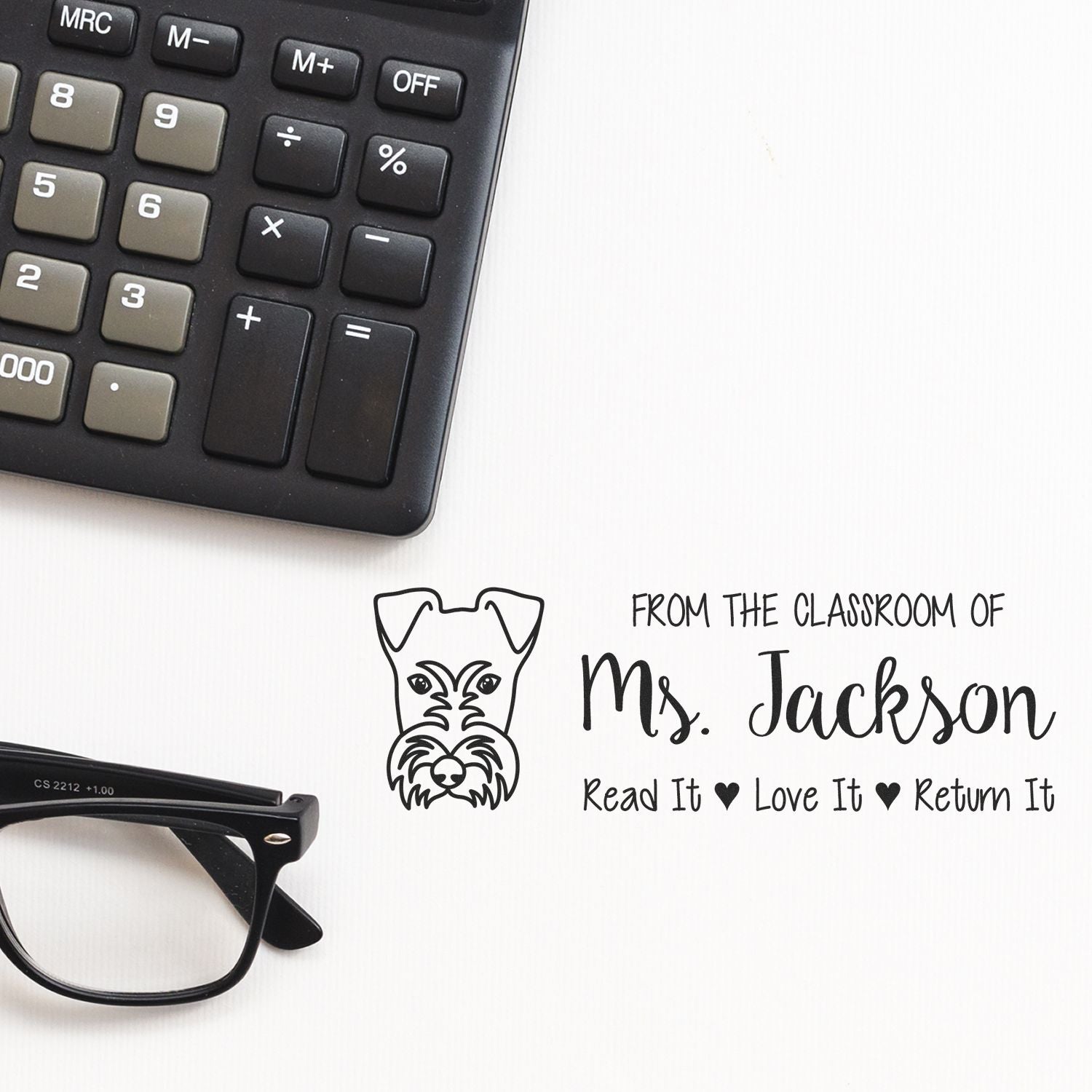 Self-Inking Custom Teacher Book Stamp with Fox Terrier Image - Engineer Seal Stamps