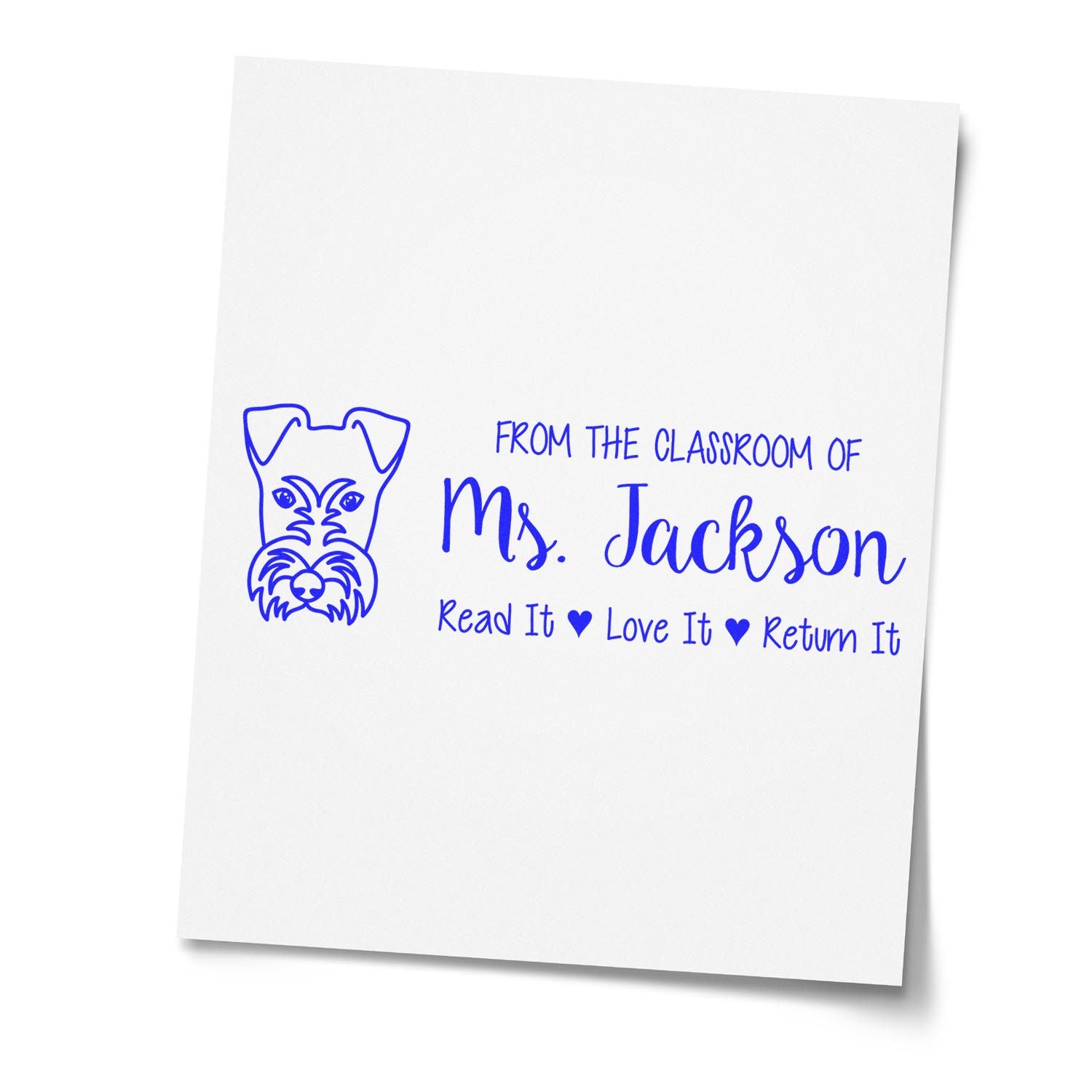 Wood Handle Fox Terrier Personalized Library Book Stamp - Engineer Seal Stamps